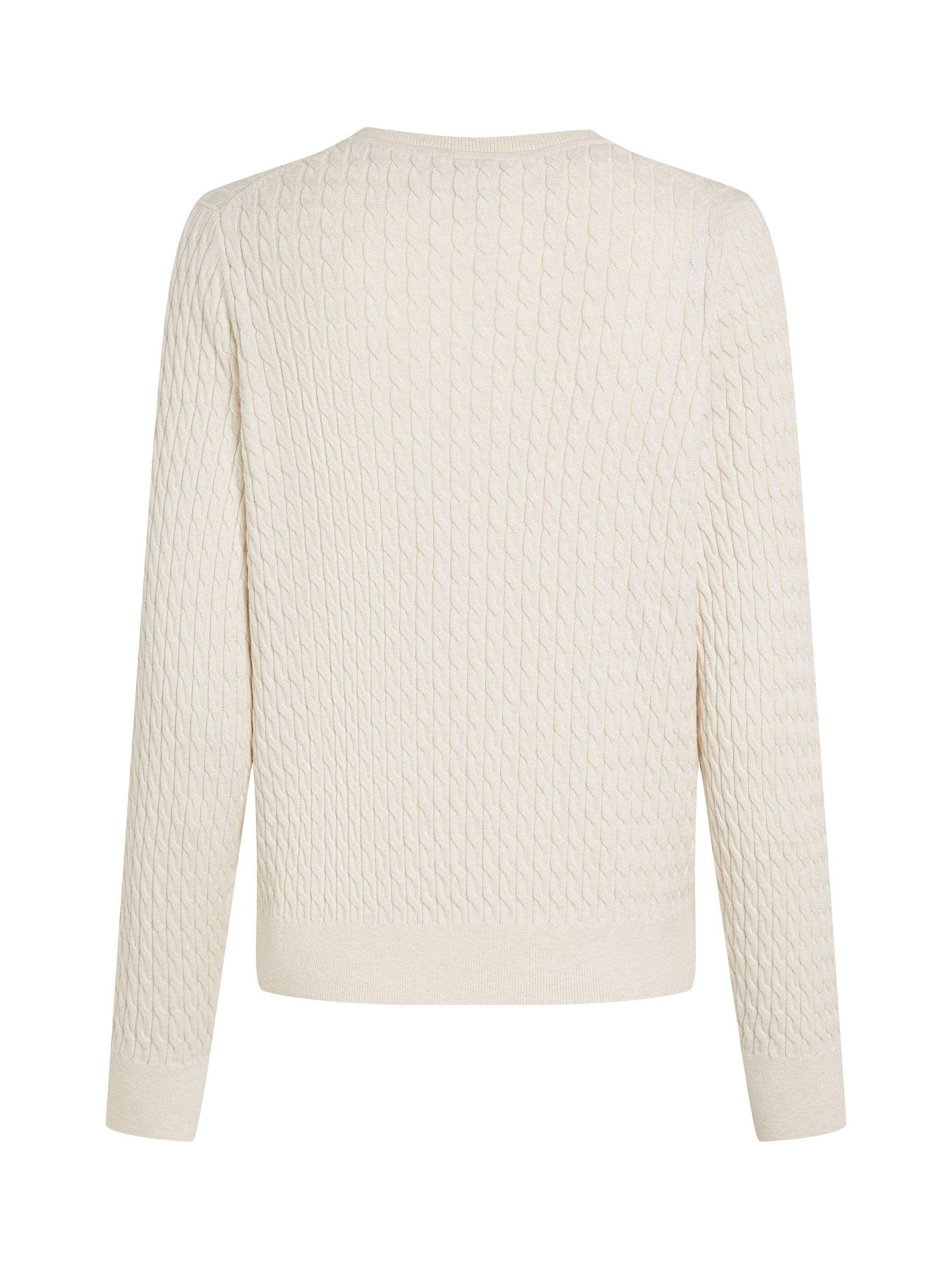 Product image 5 of 6, which shows Tommy Hilfiger Cable V-Neck Pure Organic Cotton Jumper, Heather Ivory Petal, L