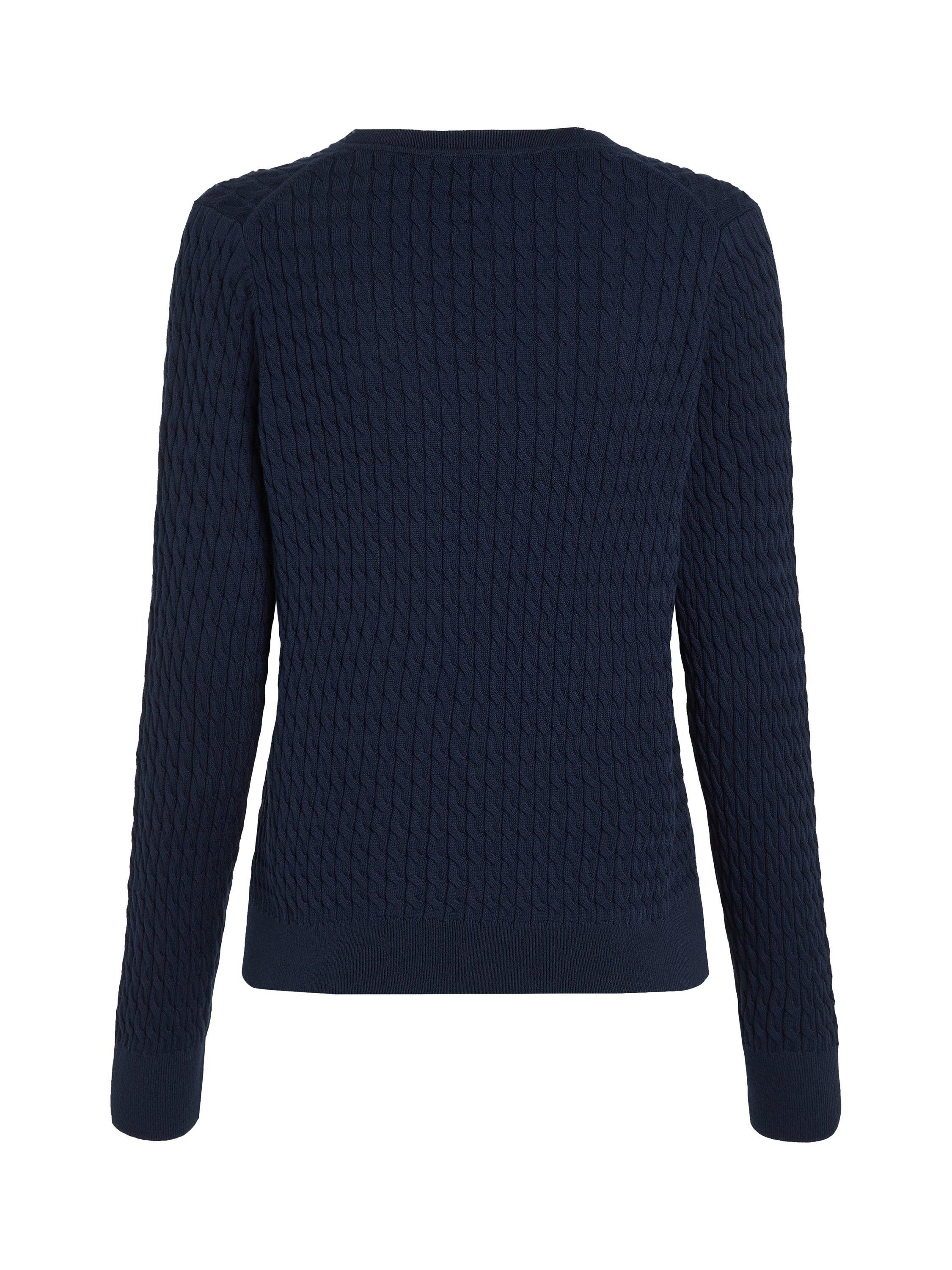 Product image 5 of 6, which shows Tommy Hilfiger Cable V-Neck Pure Organic Cotton Jumper, Dark Night Navy, XS