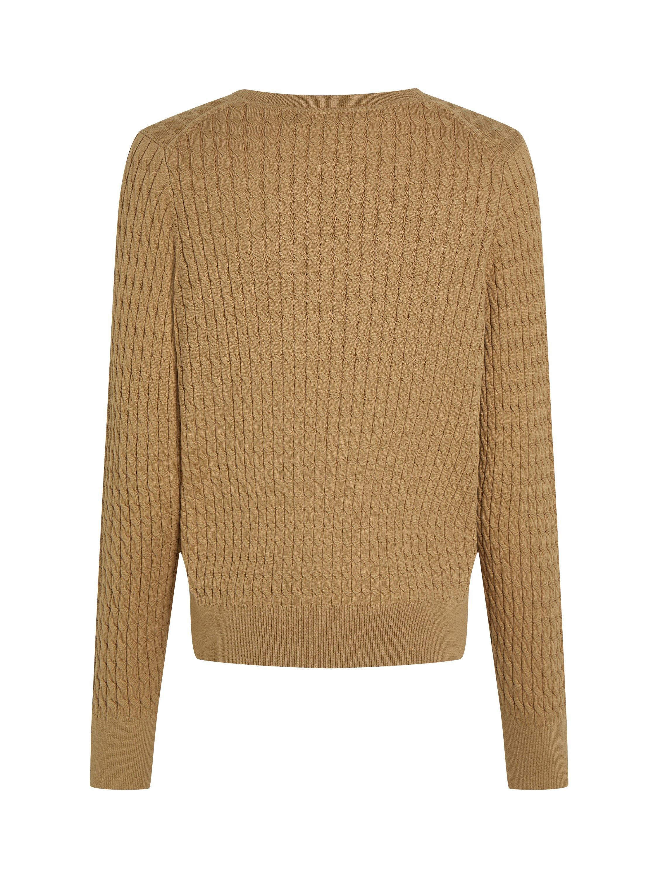 Product image 5 of 6, which shows Tommy Hilfiger Cable V-Neck Pure Organic Cotton Jumper, Safari Canvas, S