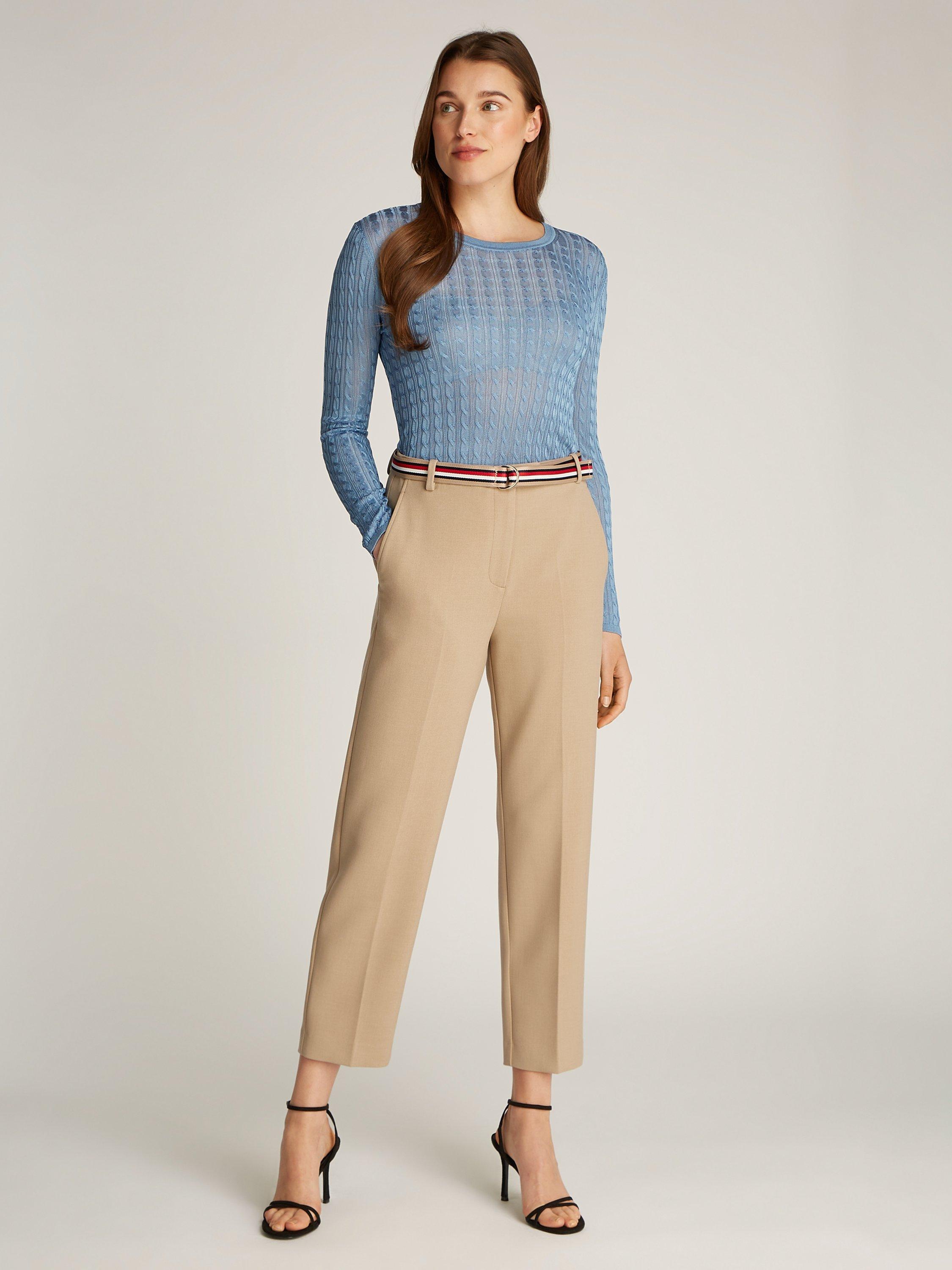 Product image 6 of 6, which shows Tommy Hilfiger Slim Straight Trousers, Beige Heather, 6