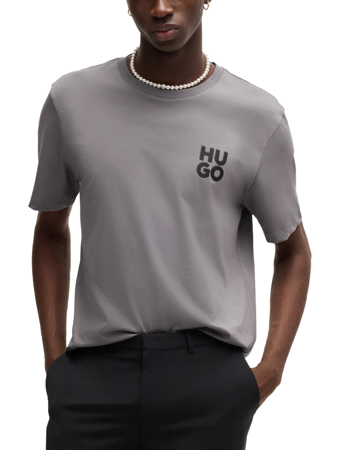 Product image 1 of 5, which shows HUGO Logo Cotton Crew Neck T-Shirt, Grey, S