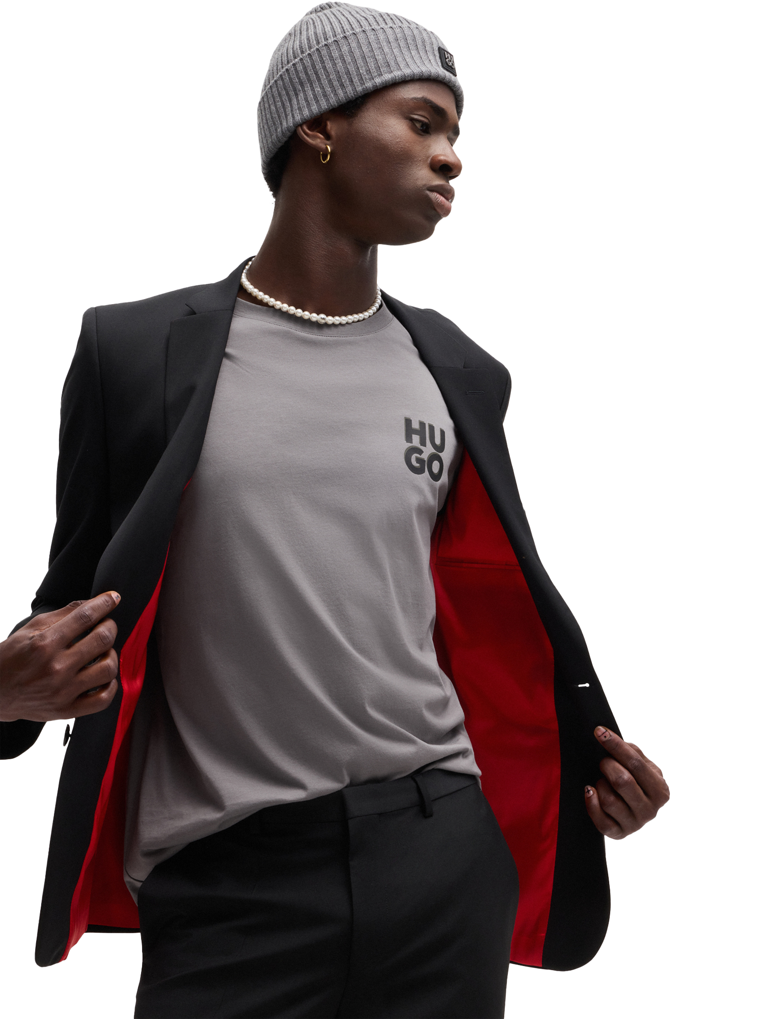 Product image 5 of 5, which shows HUGO Logo Cotton Crew Neck T-Shirt, Grey, S