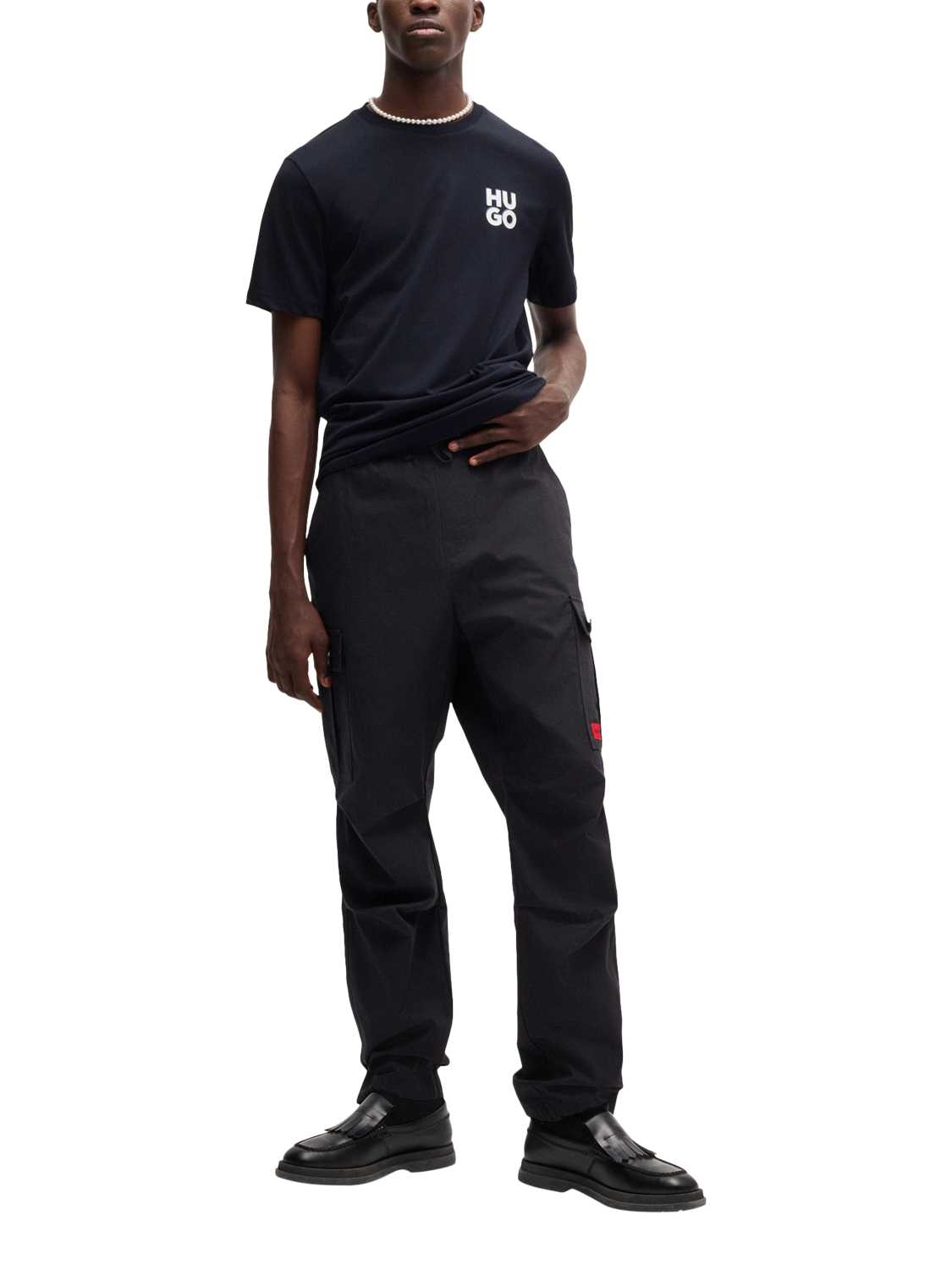 Product image 3 of 5, which shows HUGO Logo Cotton Crew Neck T-Shirt, Dark Blue, S