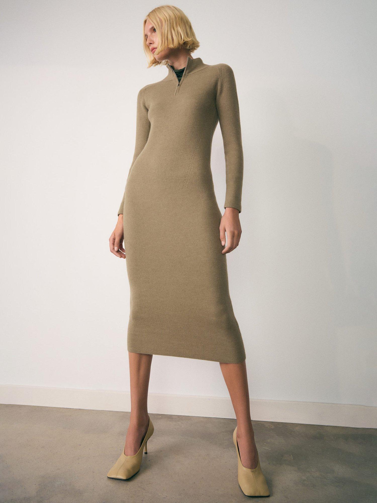 Product image 1 of 7, which shows Mango Vladi Bodycon Jumper Dress, Beige, 10