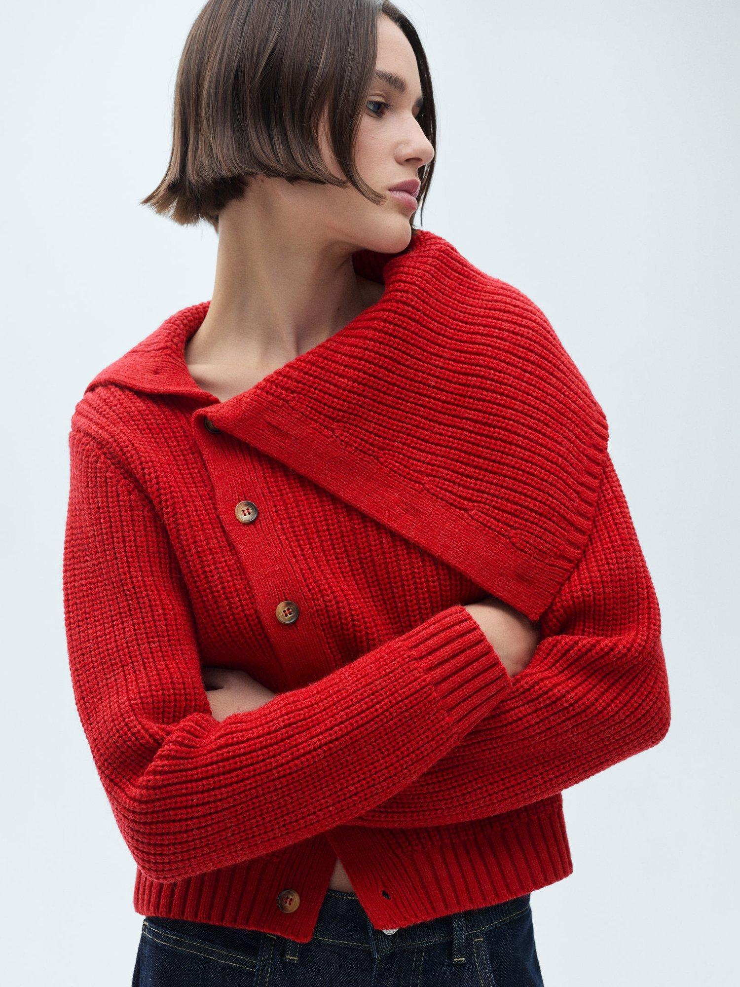 Mango Bonchini Asymmetric Neck Jumper, Red