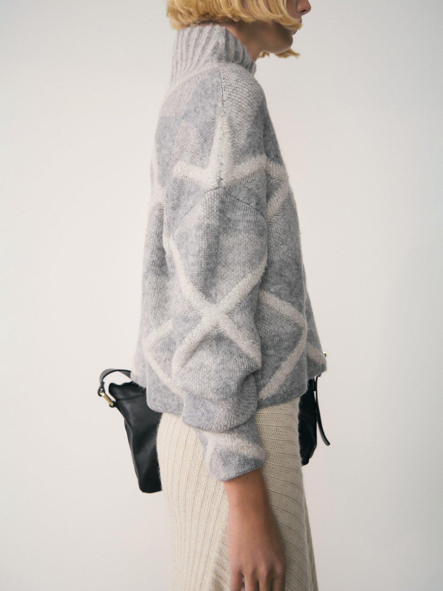Mango Rombu Geometric Jumper, Grey