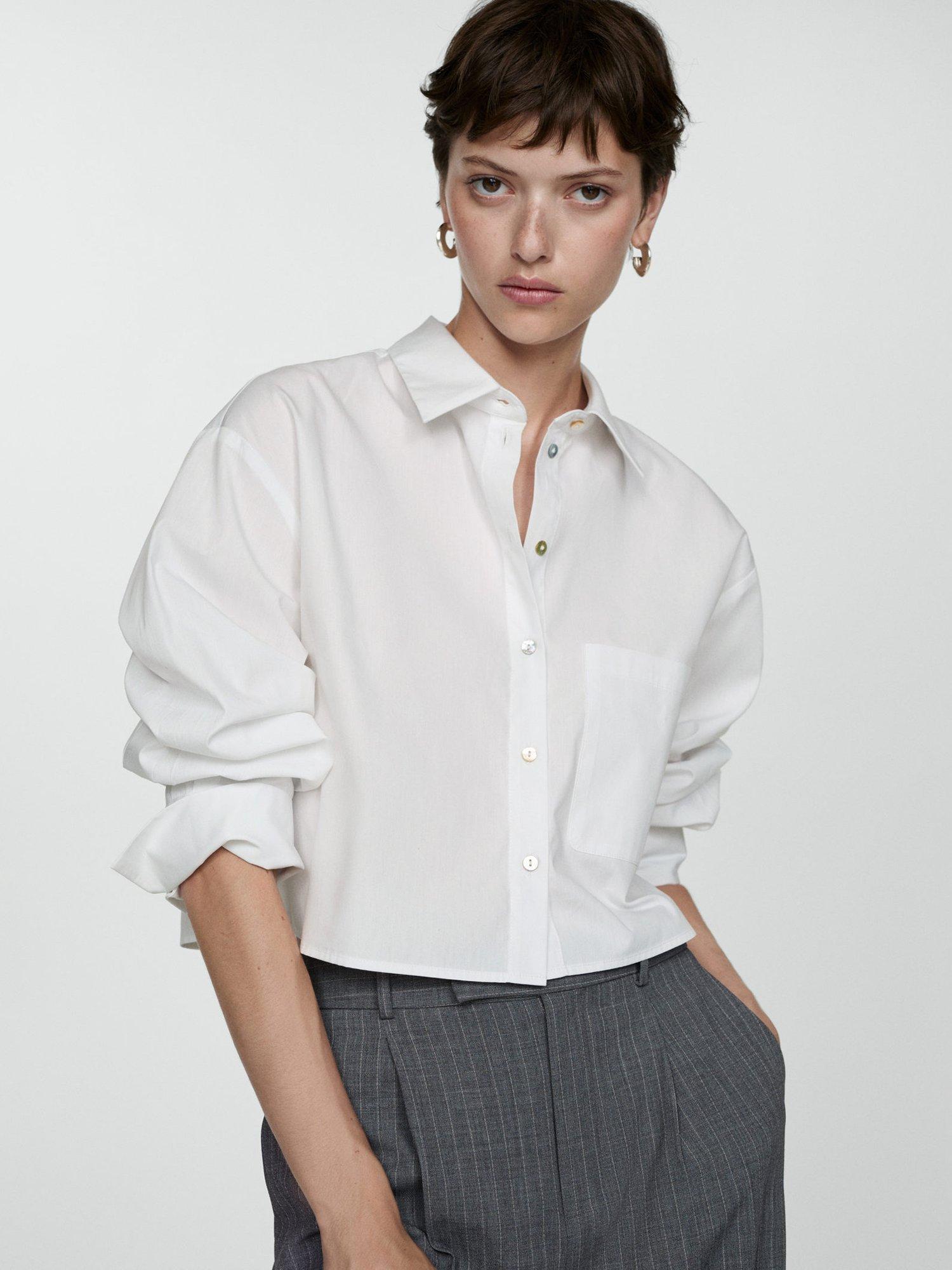 Mango Honey Cotton Poplin Crop Shirt, Natural White