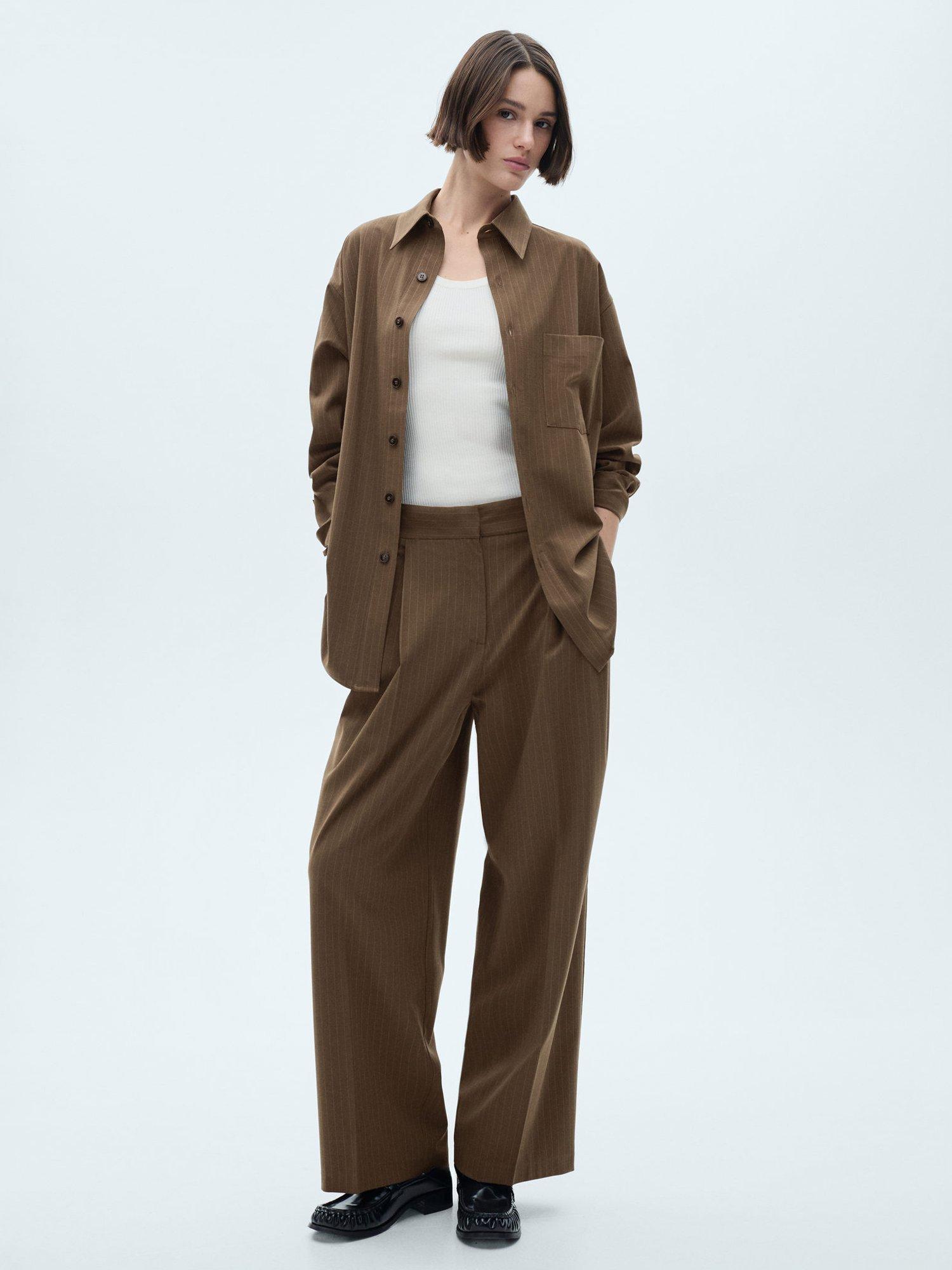 Product image 2 of 8, which shows Mango Pinstripe Overshirt, Dark Green, 8