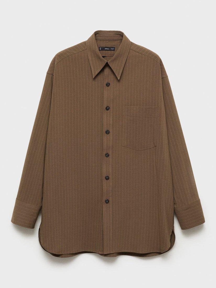 Product image 3 of 8, which shows Mango Pinstripe Overshirt, Dark Green, 8