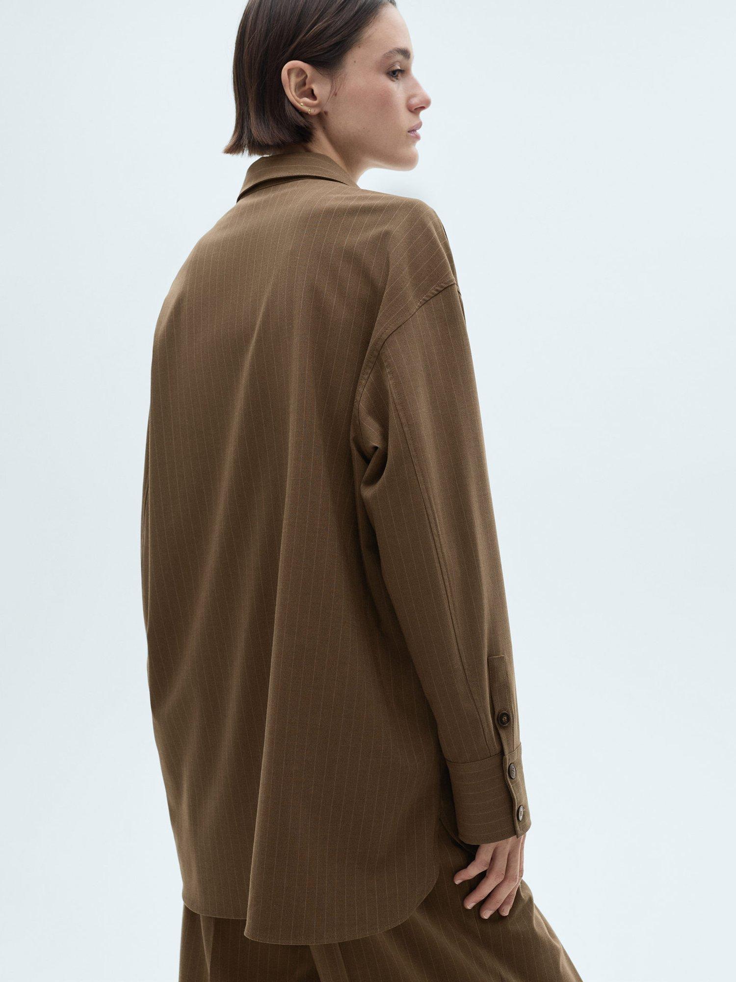 Product image 4 of 8, which shows Mango Pinstripe Overshirt, Dark Green, 8