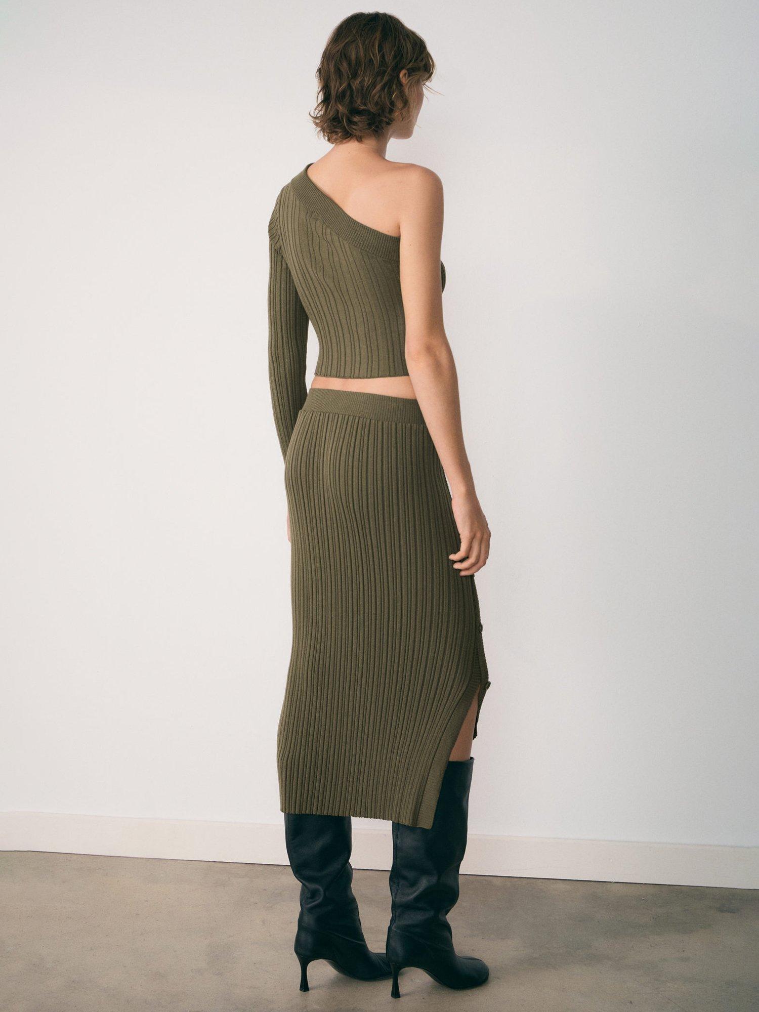 Product image 2 of 4, which shows Mango Sally Rib Knit Skirt, Khaki, L