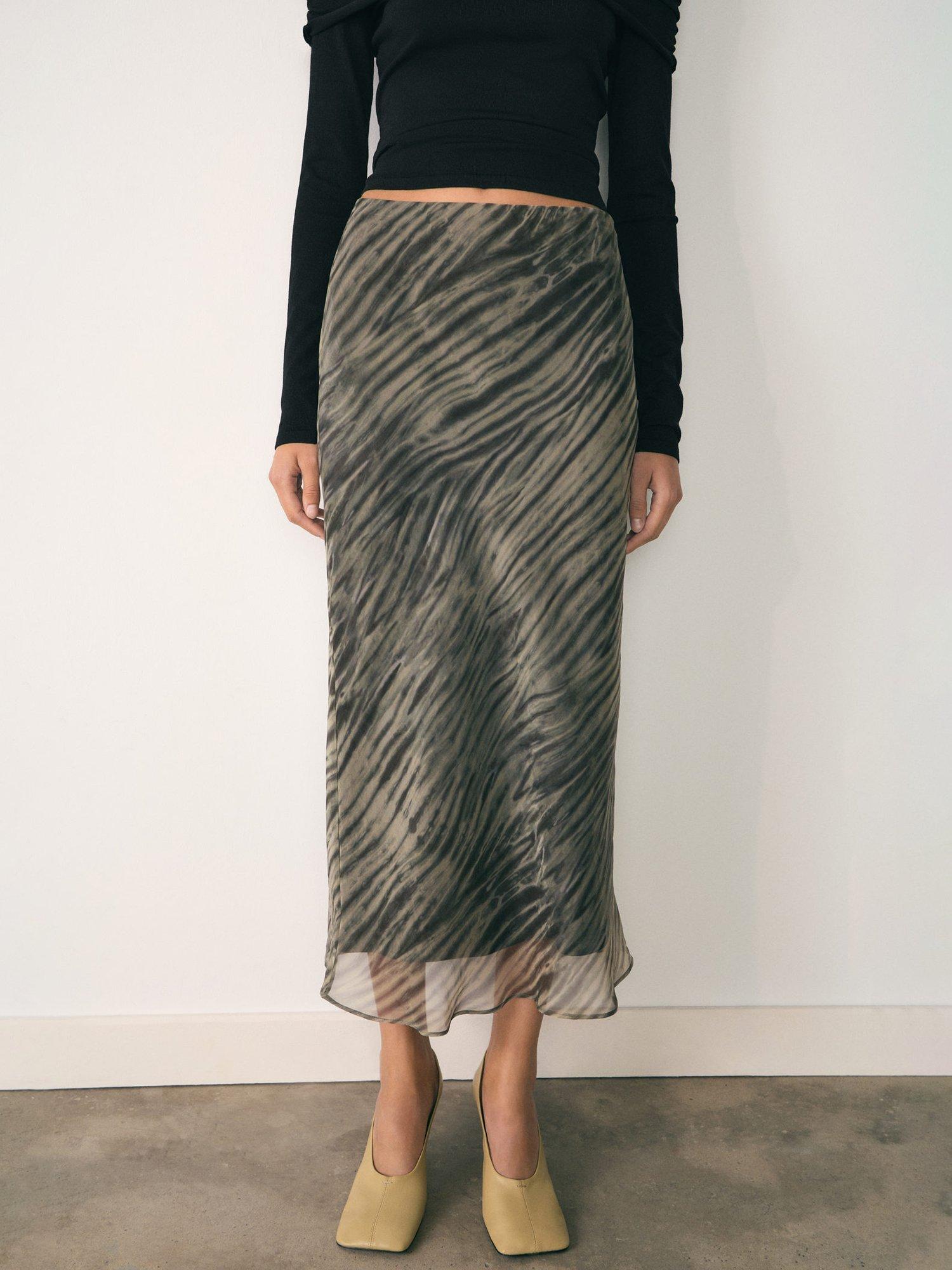 Mango Scot Organza Skirt, Green