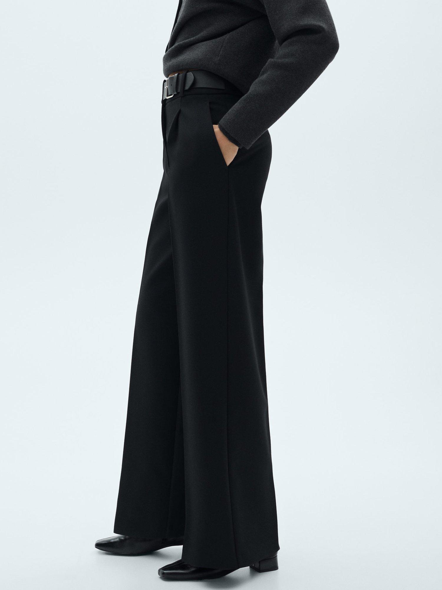 Mango Cinto Wide Leg Trousers, Black