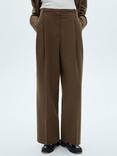 Mango Pinstripe Wide Leg Trousers, Dark Green