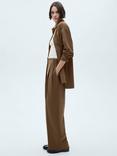 Mango Pinstripe Wide Leg Trousers, Dark Green