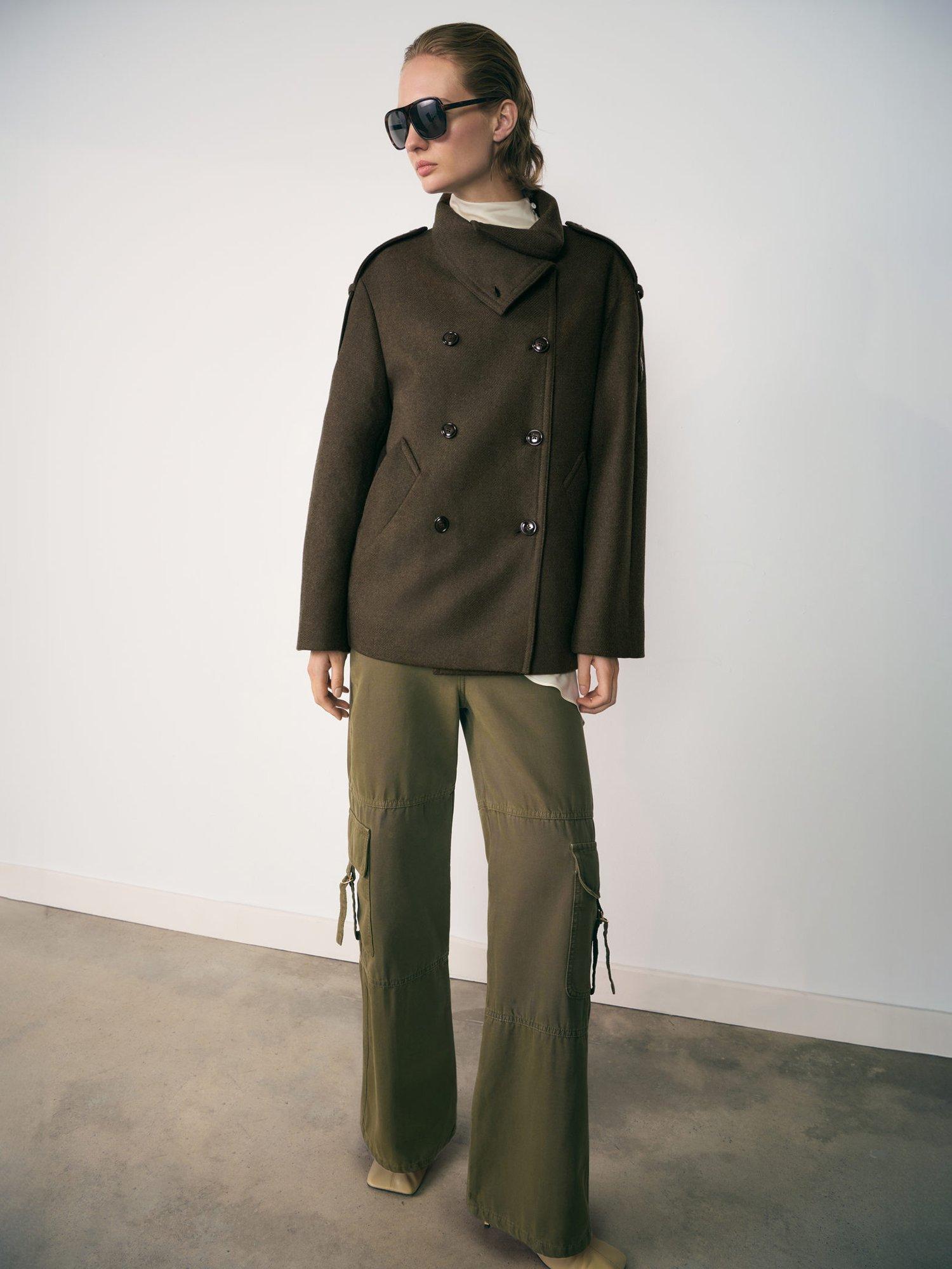 Product image 1 of 4, which shows Mango Cairo Wool Blend Coat, Khaki, L