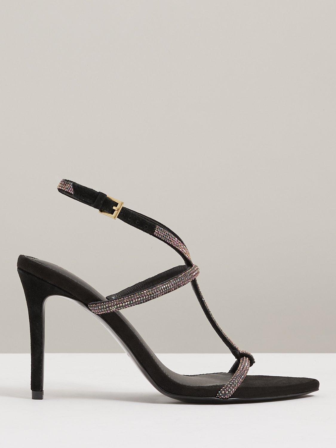 Reiss Julie Suede Embellished Strap Pointed Heeled Sandals, Black
