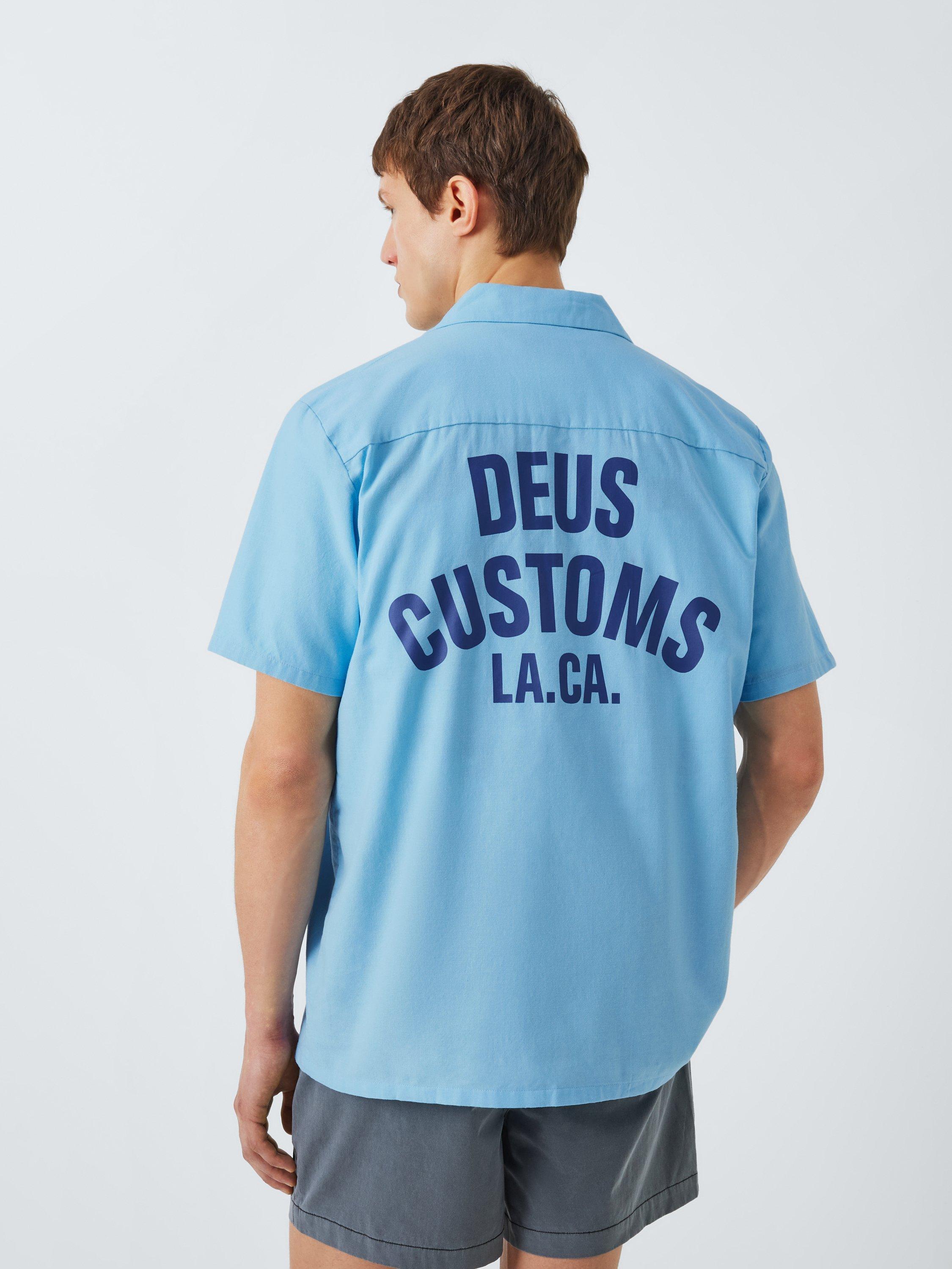 Product image 3 of 6, which shows Deus ex Machina Forecourt Cotton Blend Regular Fit Plain Logo Shirt, Sky Blue, L
