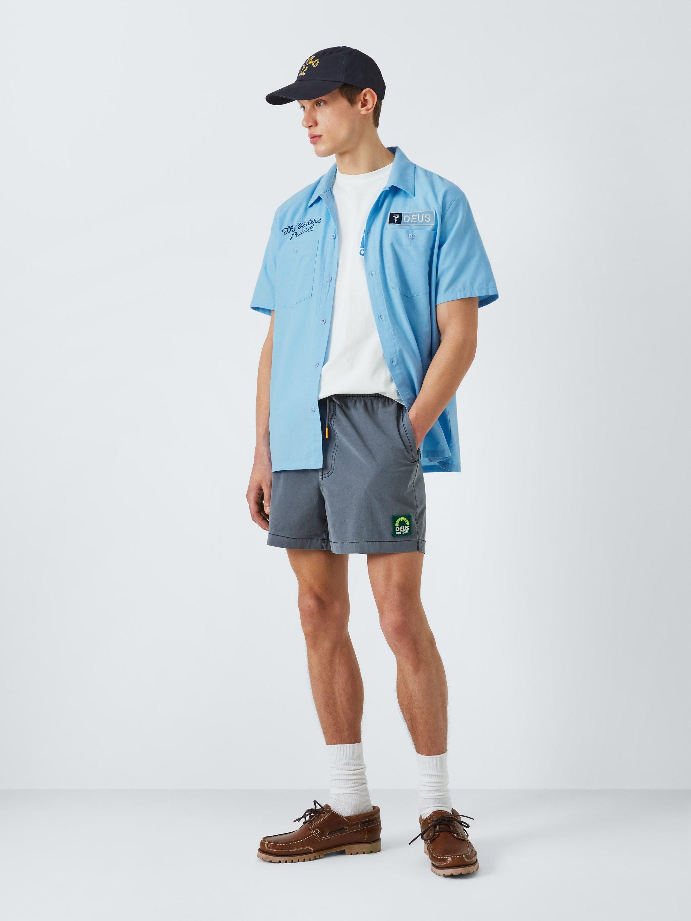 Product image 4 of 6, which shows Deus ex Machina Forecourt Cotton Blend Regular Fit Plain Logo Shirt, Sky Blue, L