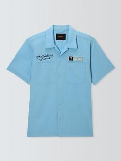 Deus ex Machina Forecourt Cotton Blend Regular Fit Plain Logo Shirt, Sky Blue, Sky Blue