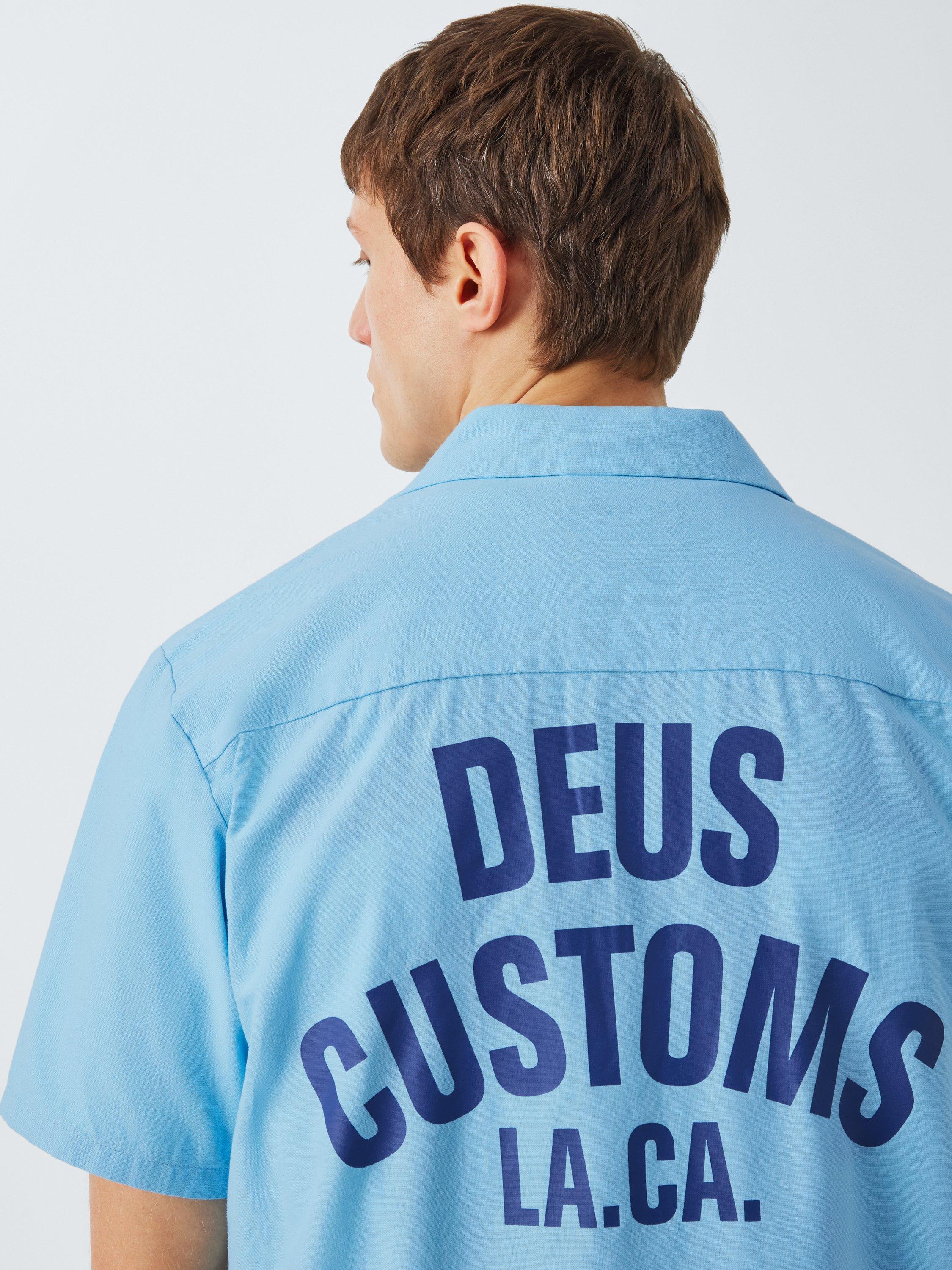 Product image 6 of 6, which shows Deus ex Machina Forecourt Cotton Blend Regular Fit Plain Logo Shirt, Sky Blue, L