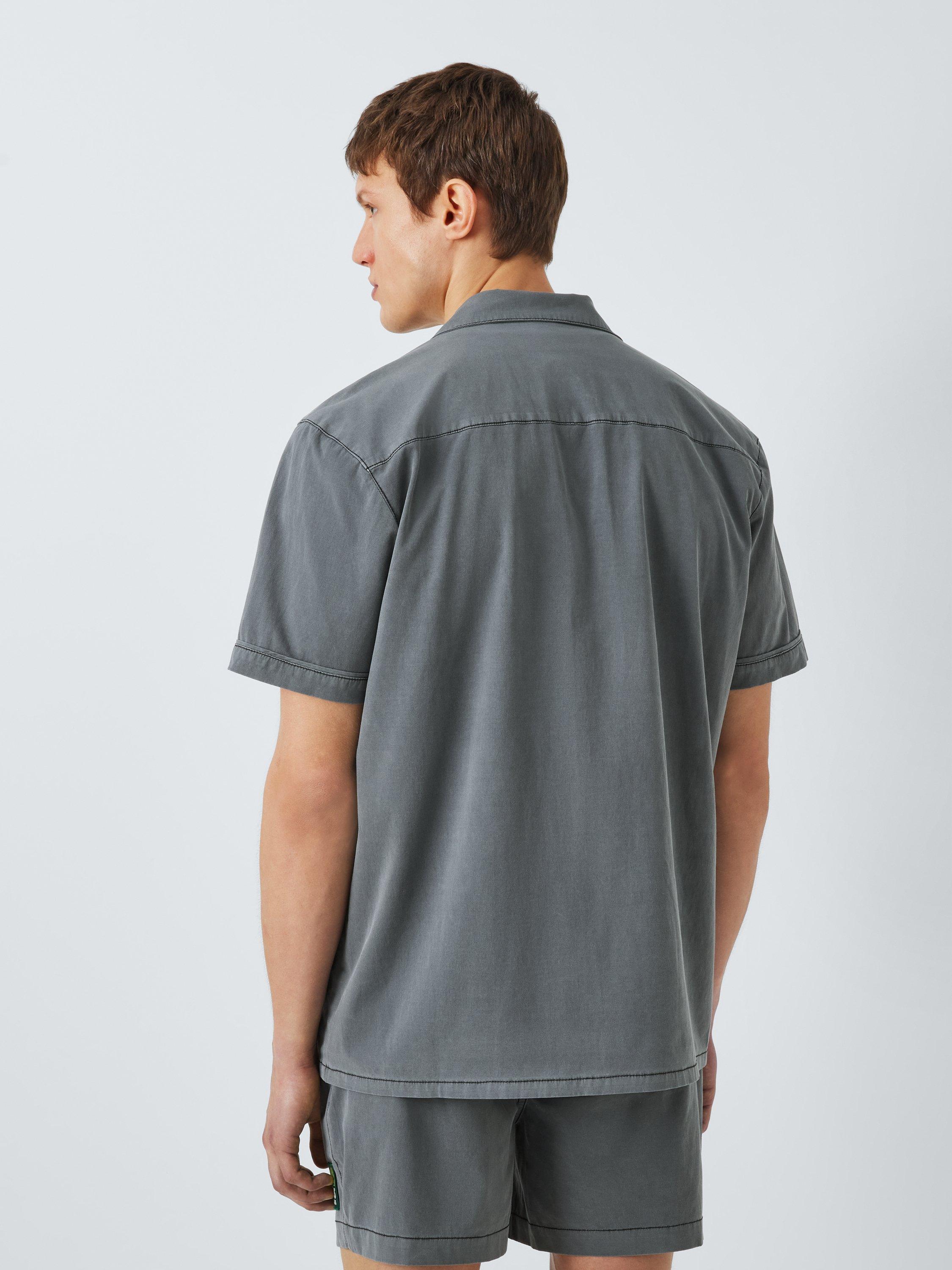 Product image 3 of 6, which shows Deus ex Machina Remi Relaxed Fit Resort Collar Short Sleeve Shirt, Anthracite, L