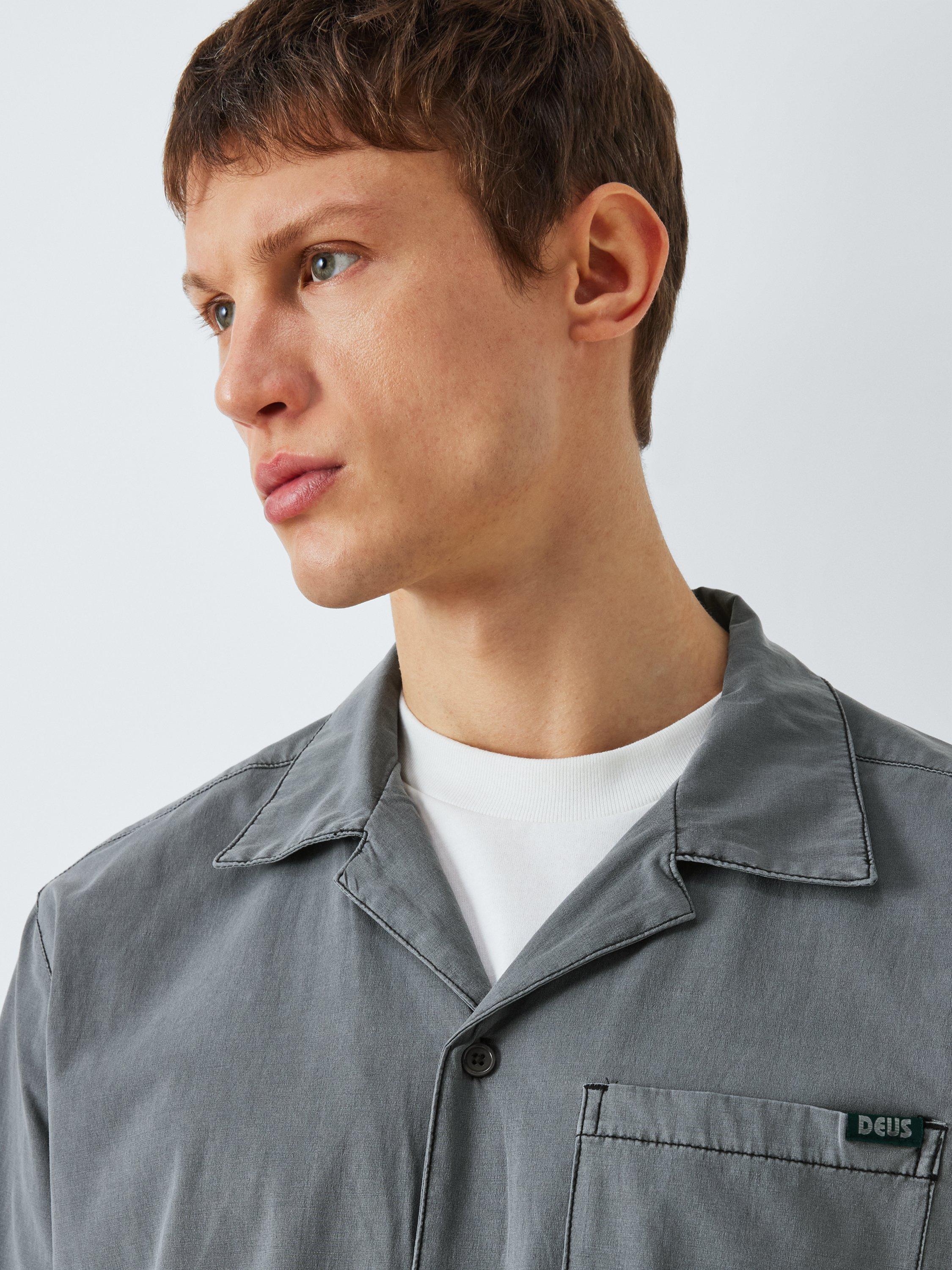 Product image 5 of 6, which shows Deus ex Machina Remi Relaxed Fit Resort Collar Short Sleeve Shirt, Anthracite, L