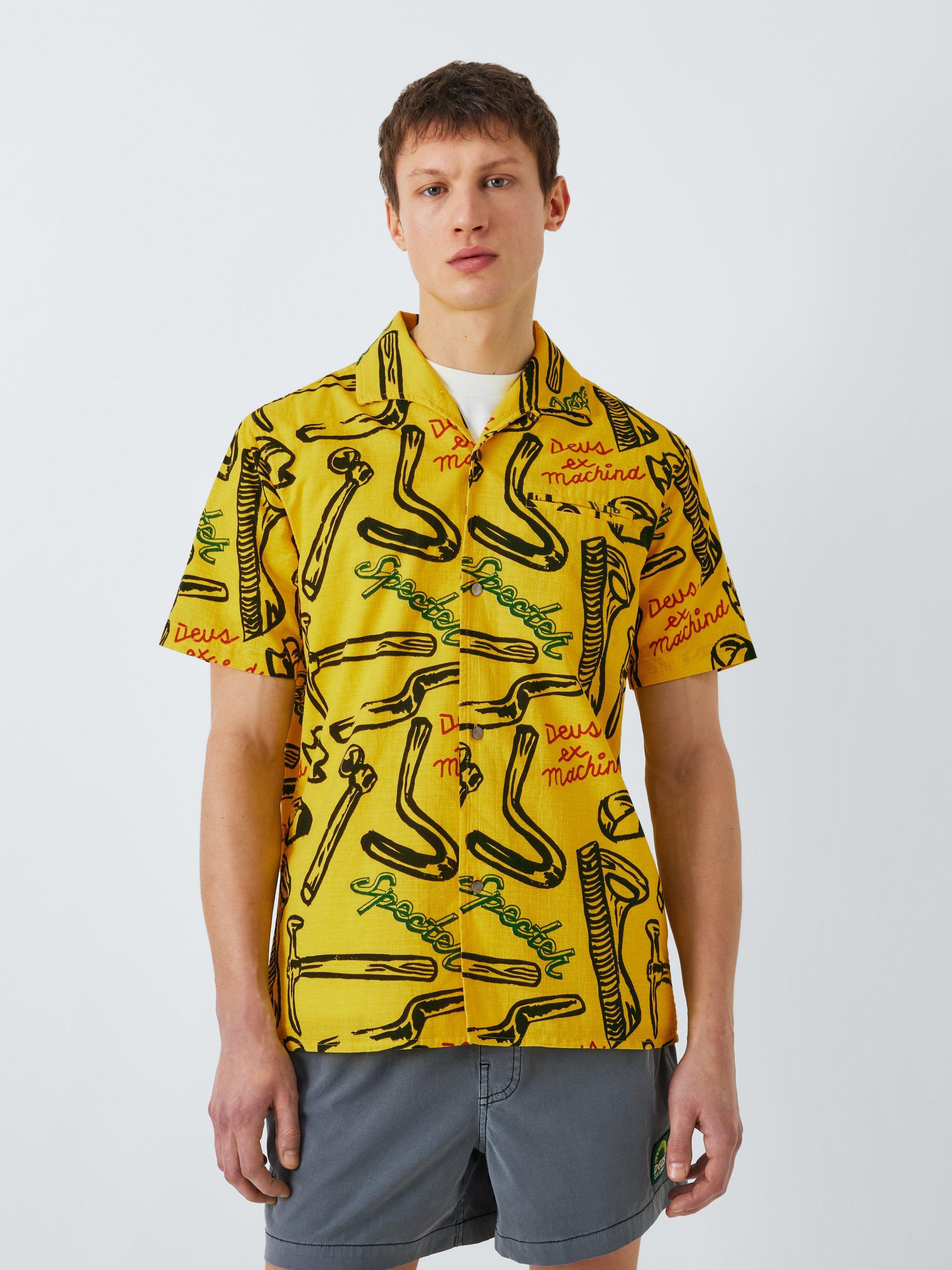 Product image 2 of 6, which shows Deus ex Machina Cotton Regular Fit Specter Stamp Print Shirt, Canary Yellow, M