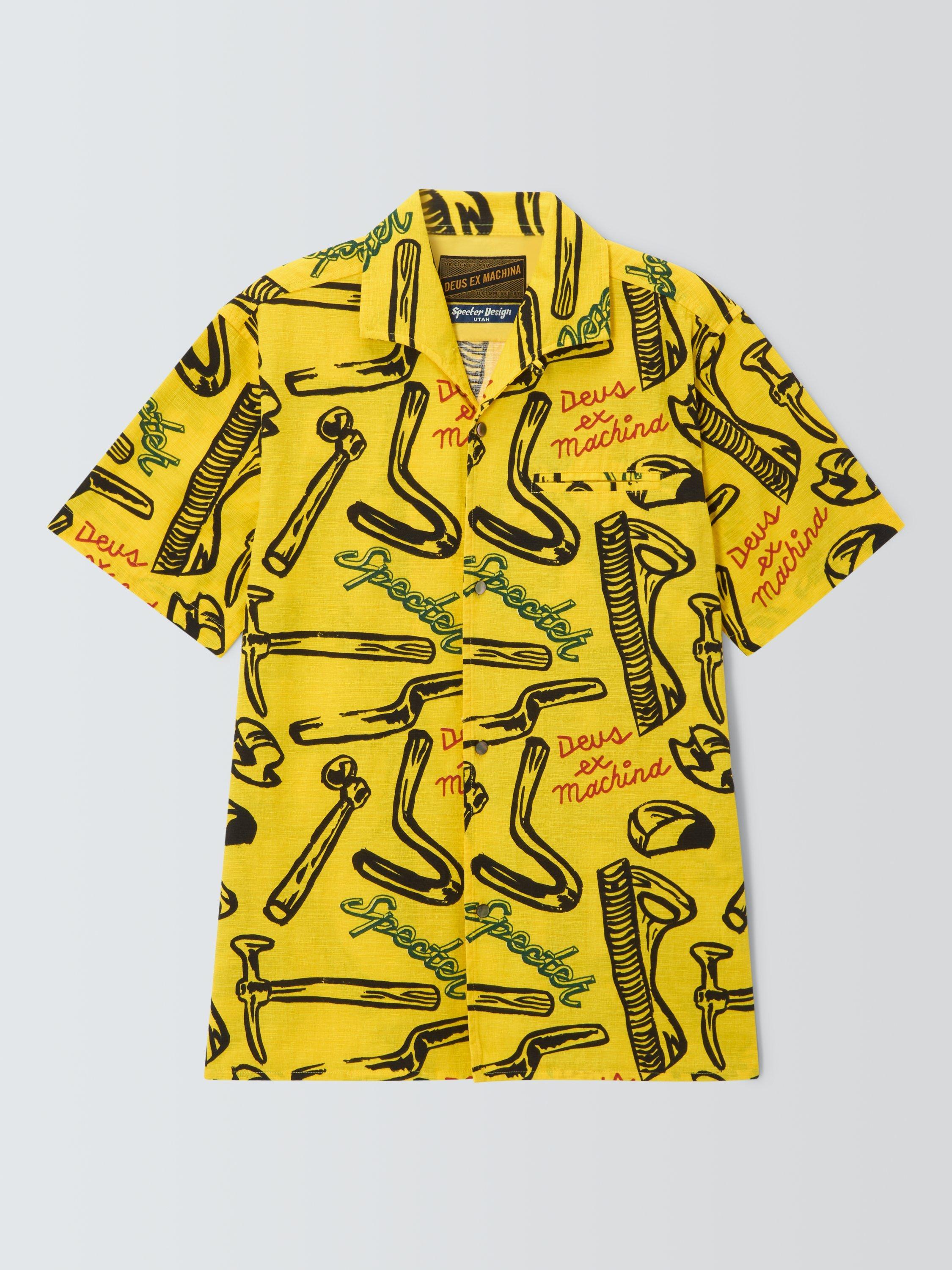 Product image 1 of 6, which shows Deus ex Machina Cotton Regular Fit Specter Stamp Print Shirt, Canary Yellow, M