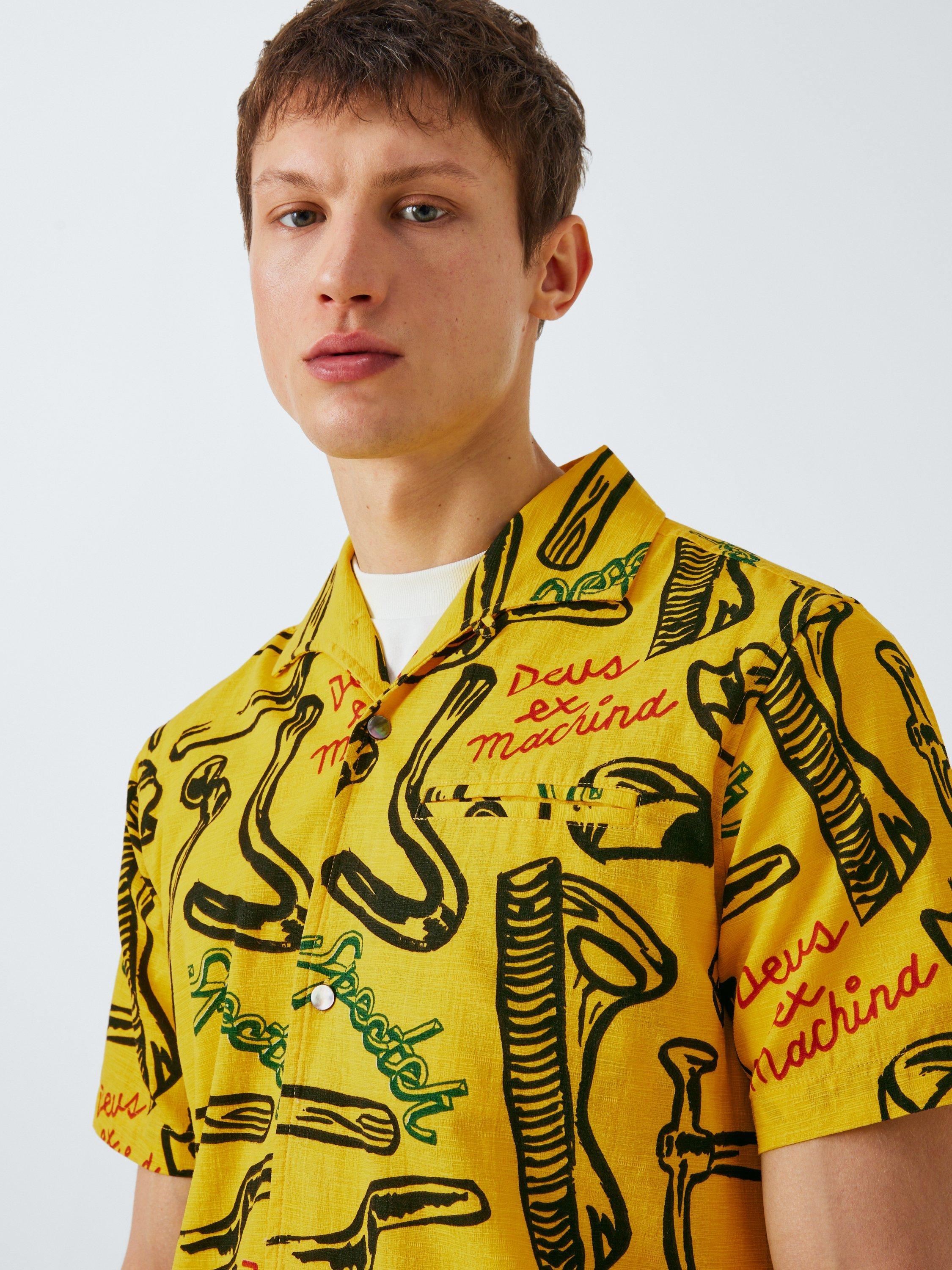 Product image 5 of 6, which shows Deus ex Machina Cotton Regular Fit Specter Stamp Print Shirt, Canary Yellow, M