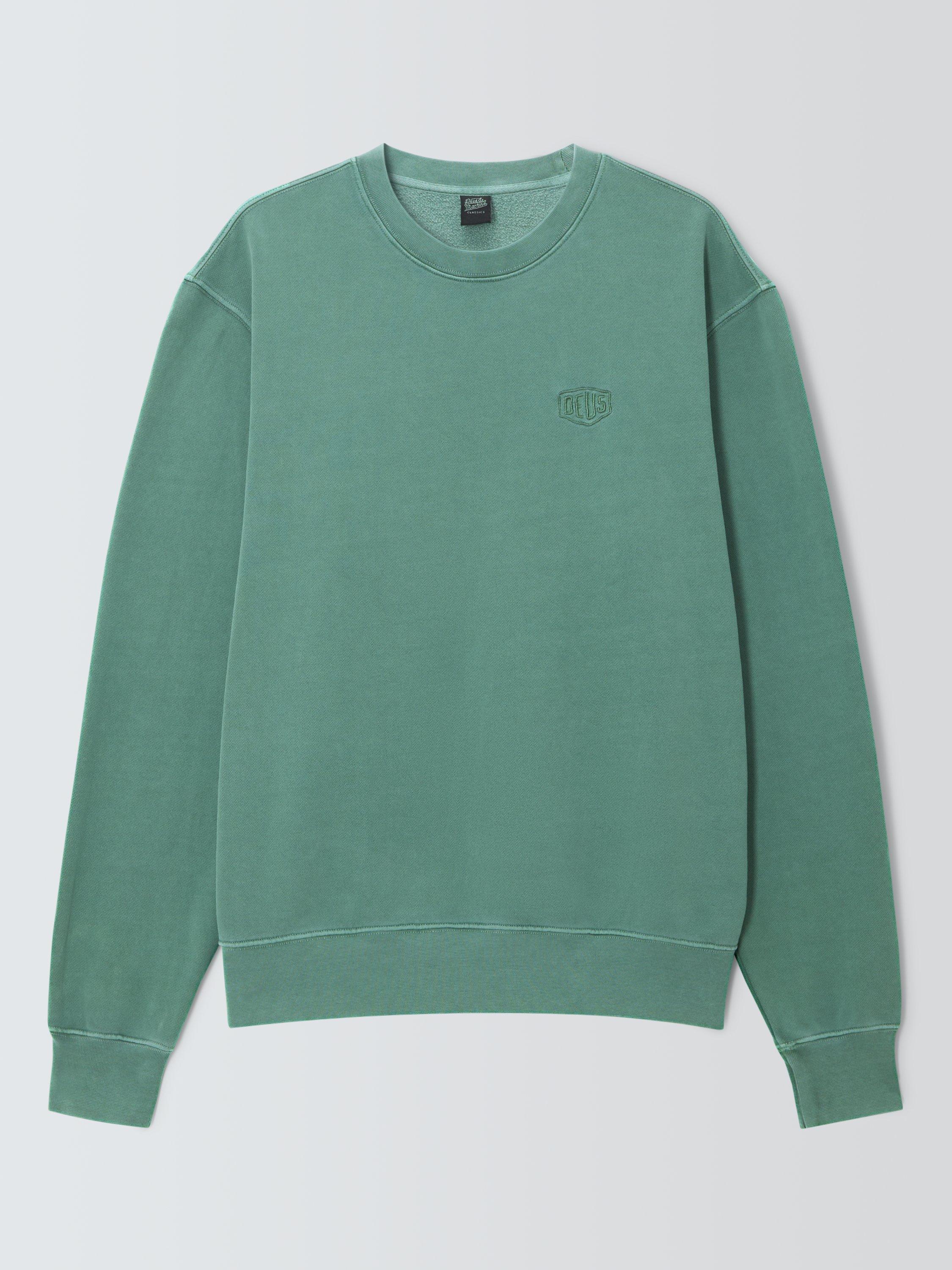 Product image 1 of 6, which shows Deus ex Machina Shield Logo Crew Neck Top, Shale Green, M