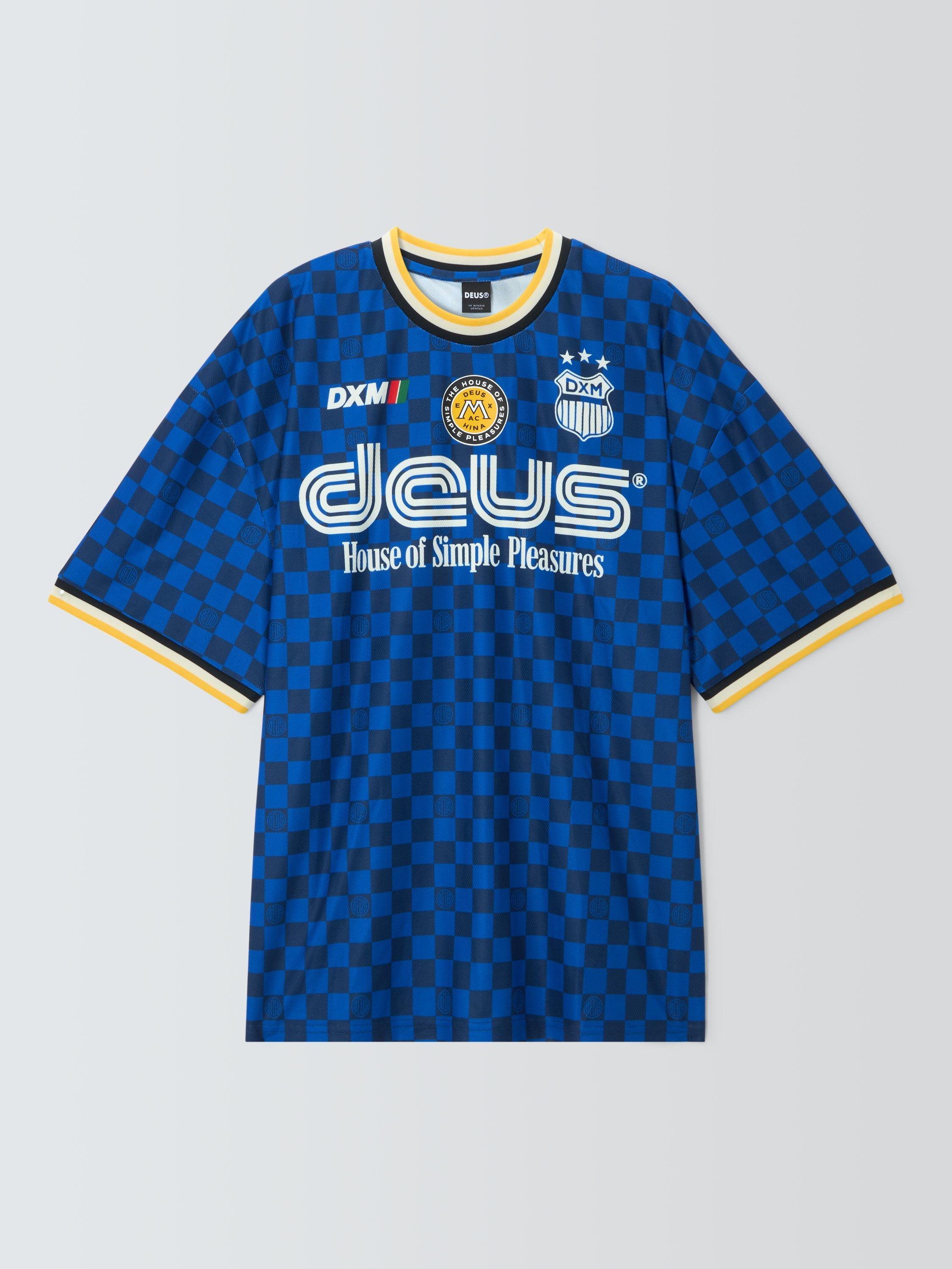Product image 1 of 6, which shows Deus ex Machina Regular Fit Short Sleeve Moto Jersey Top, Lapis Blue, M