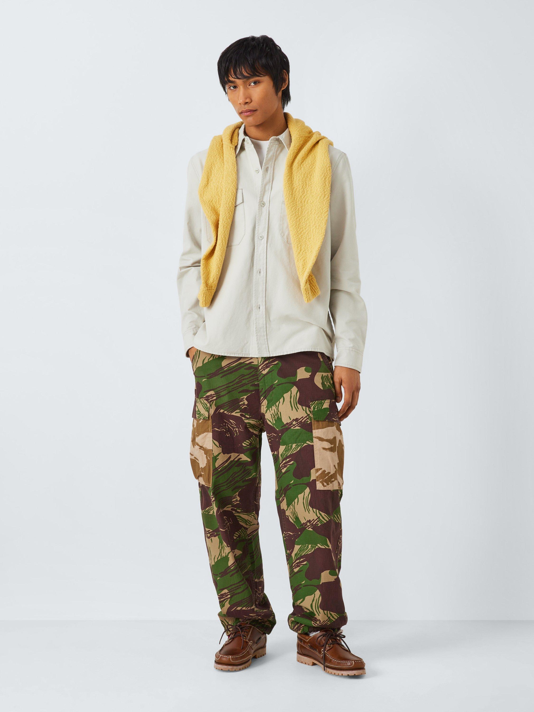 Product image 4 of 6, which shows Deus ex Machina Relaxed Fit Military Style Cargo Trousers, Earthly Delights, 32R