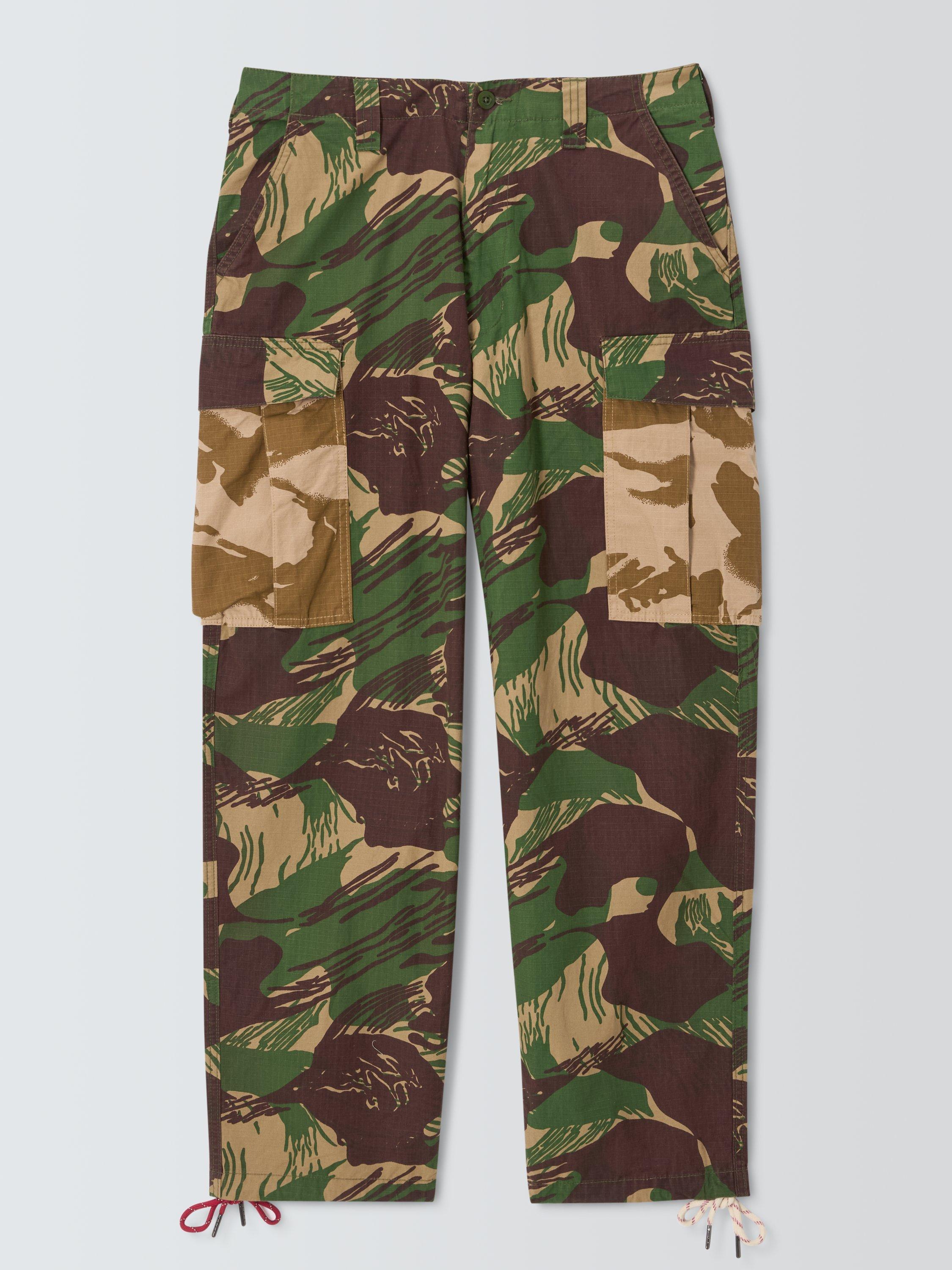 Product image 1 of 6, which shows Deus ex Machina Relaxed Fit Military Style Cargo Trousers, Earthly Delights, 32R