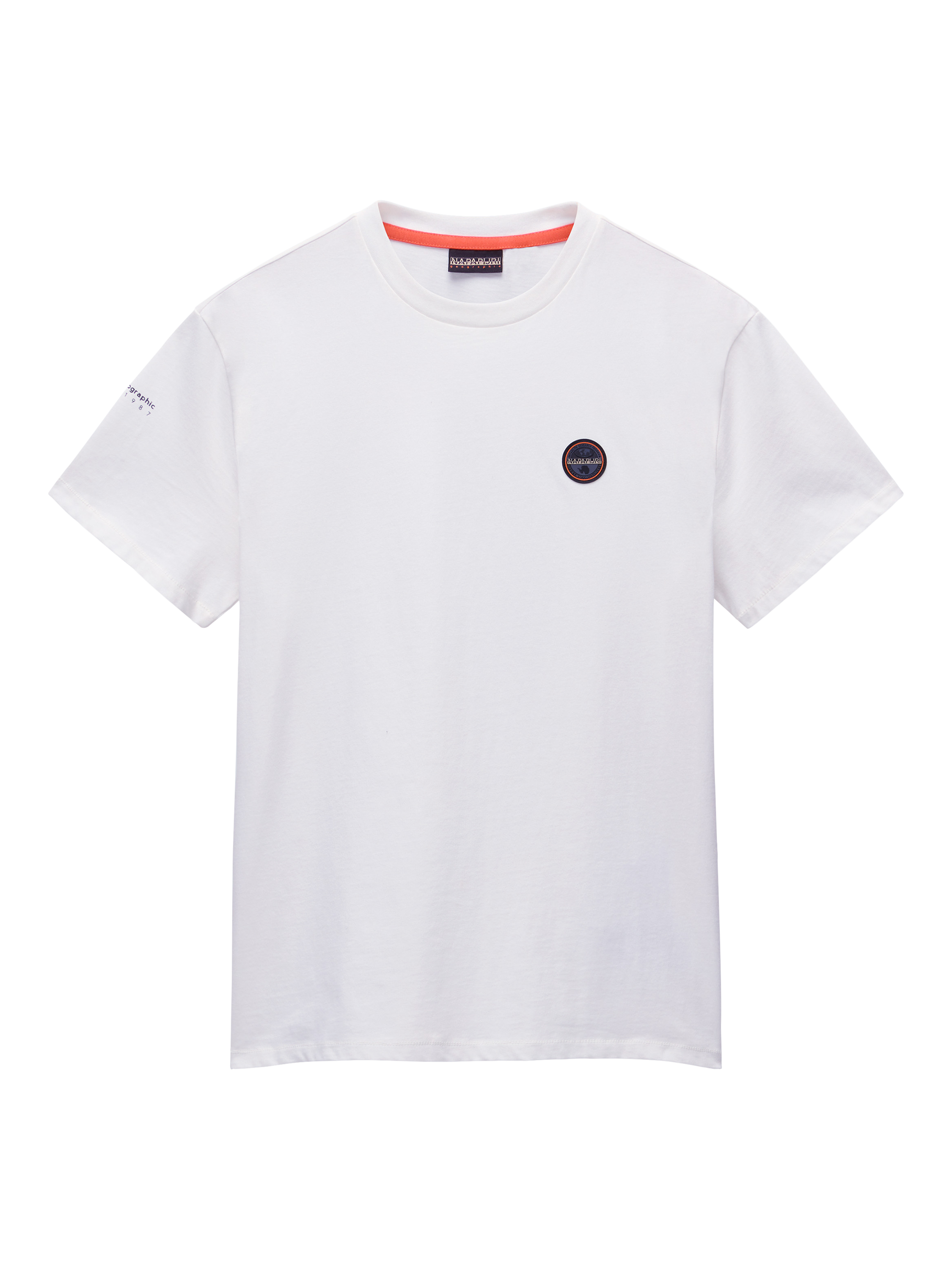 Product image 1 of 6, which shows Napapijri Badge Cotton Short Sleeve T-Shirt, White Heron, S