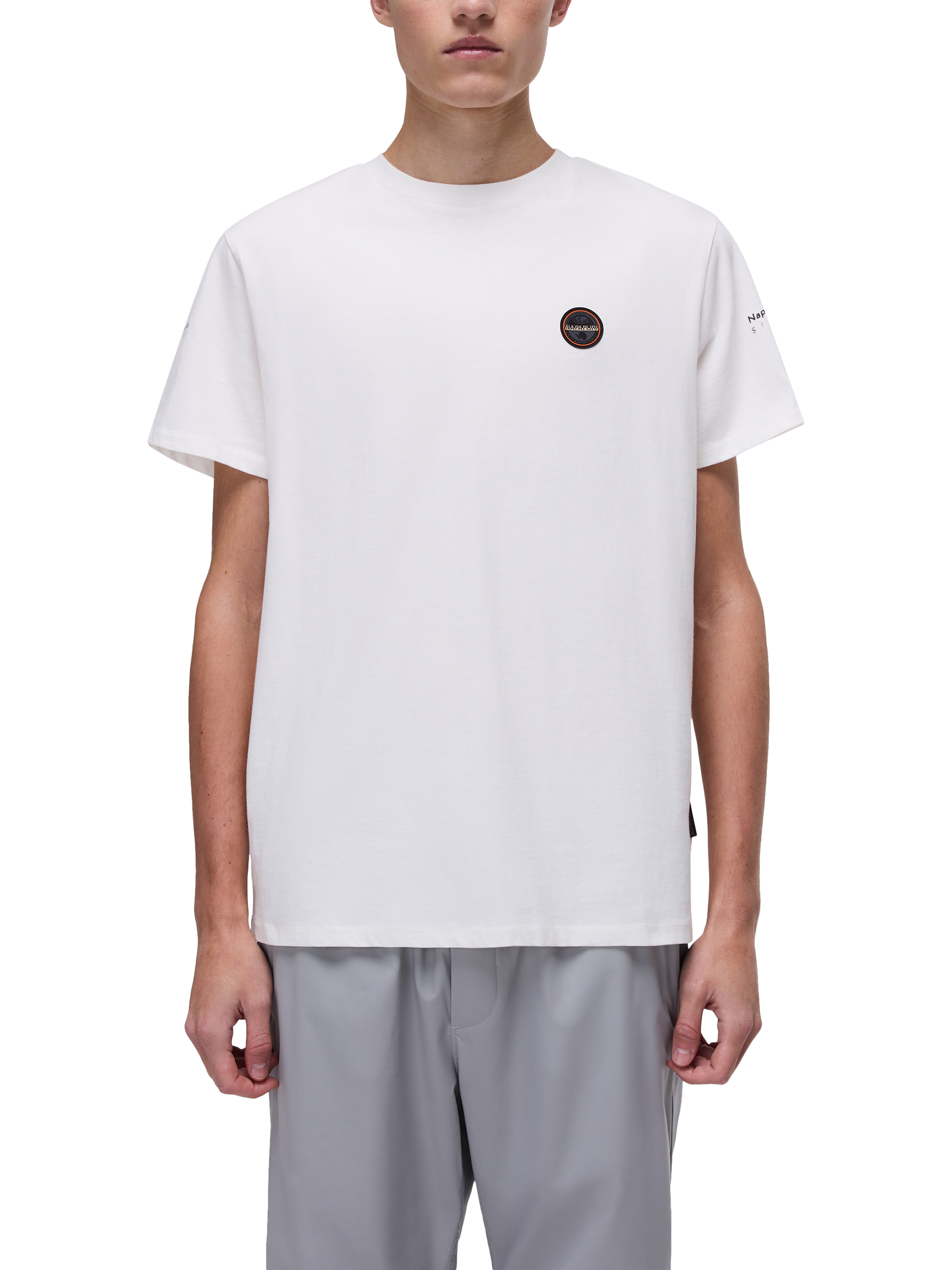 Product image 3 of 6, which shows Napapijri Badge Cotton Short Sleeve T-Shirt, White Heron, S