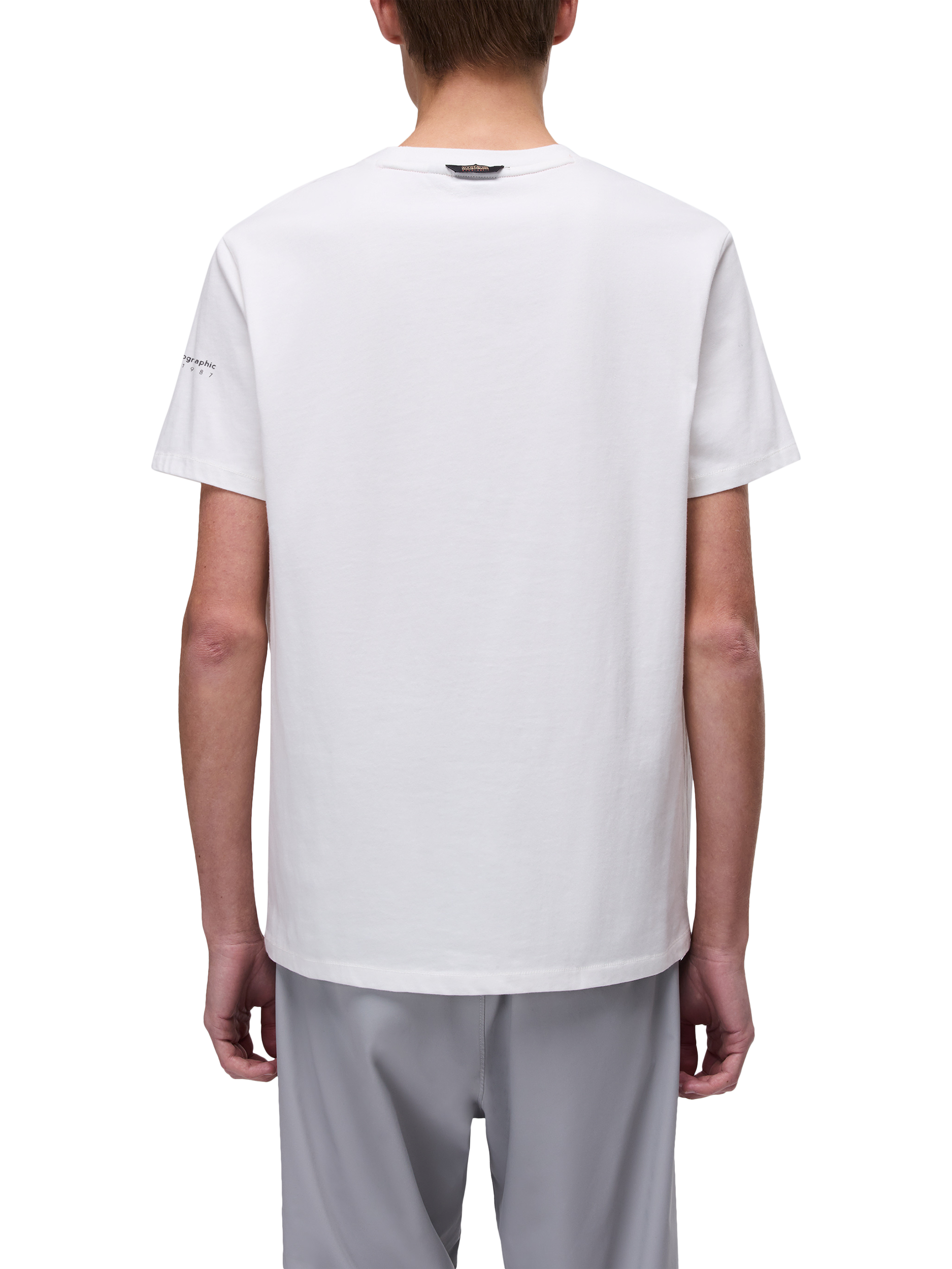 Product image 4 of 6, which shows Napapijri Badge Cotton Short Sleeve T-Shirt, White Heron, S