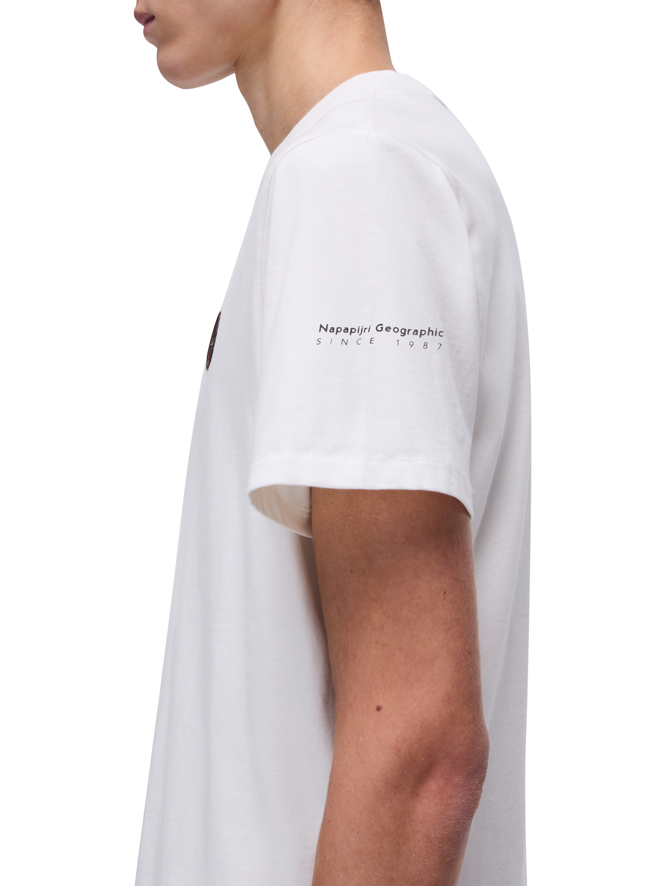 Product image 6 of 6, which shows Napapijri Badge Cotton Short Sleeve T-Shirt, White Heron, S
