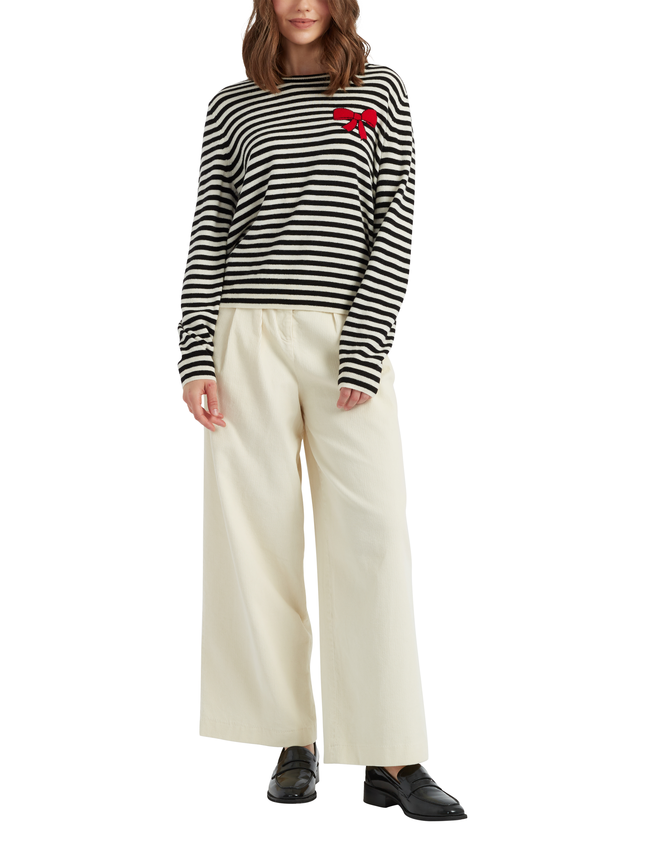Chinti & Parker Wool Cashmere Bow Breton Jumper, Black/Multi