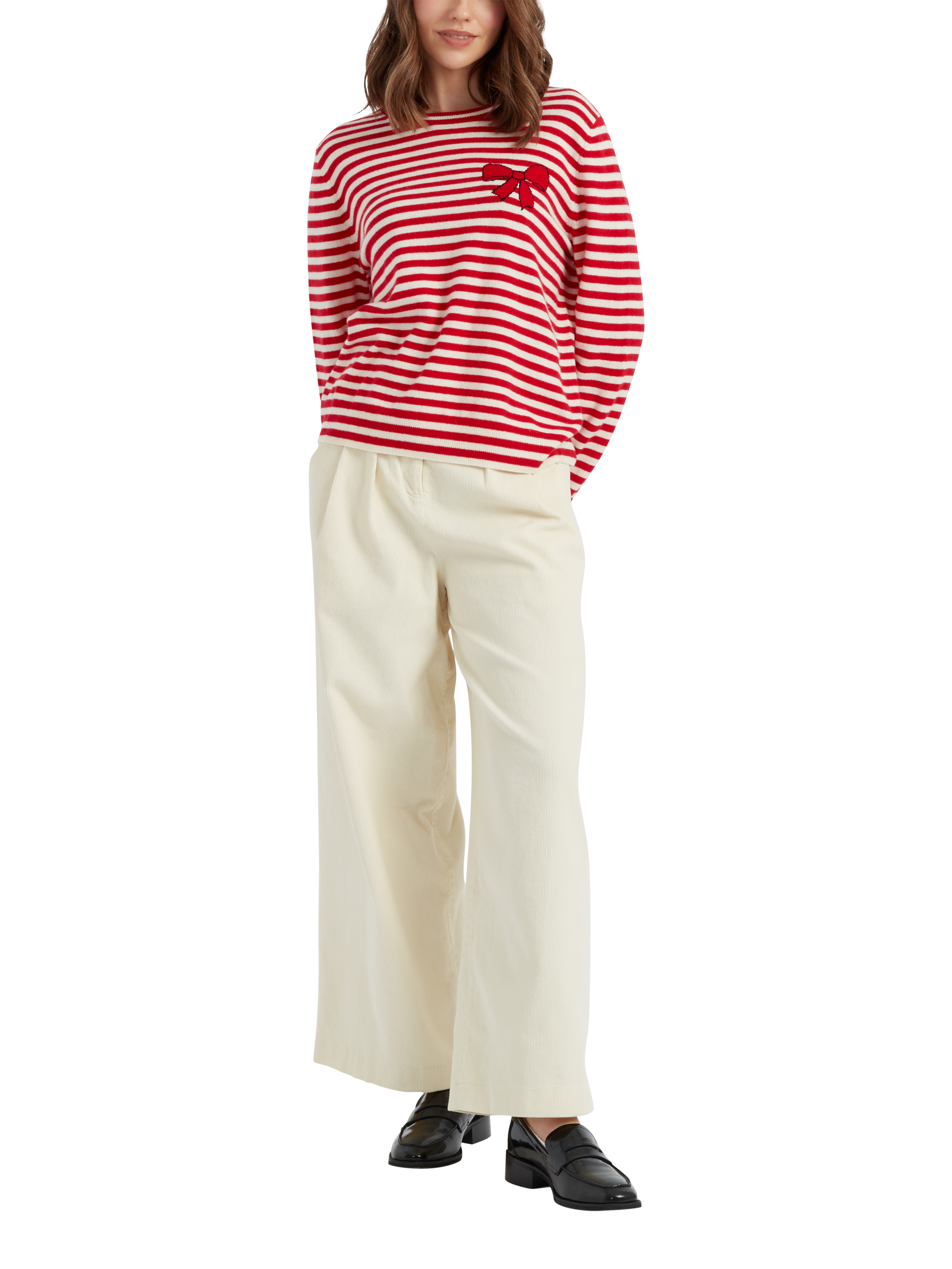 Chinti & Parker Wool Cashmere Bow Breton Jumper, Velvet Red/Multi