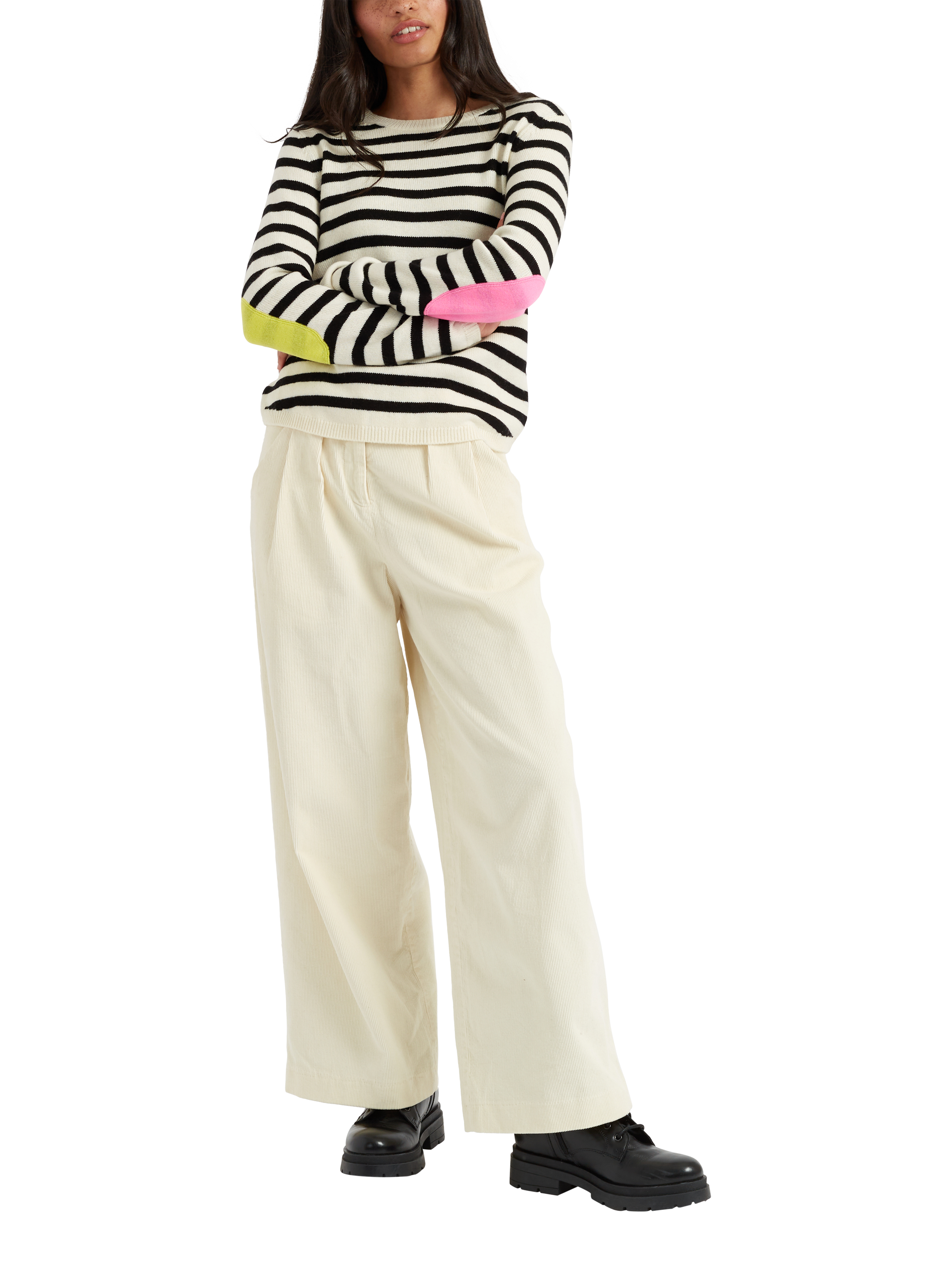 Chinti & Parker Stripe Elbow Patch Wool Rich Jumper, Black