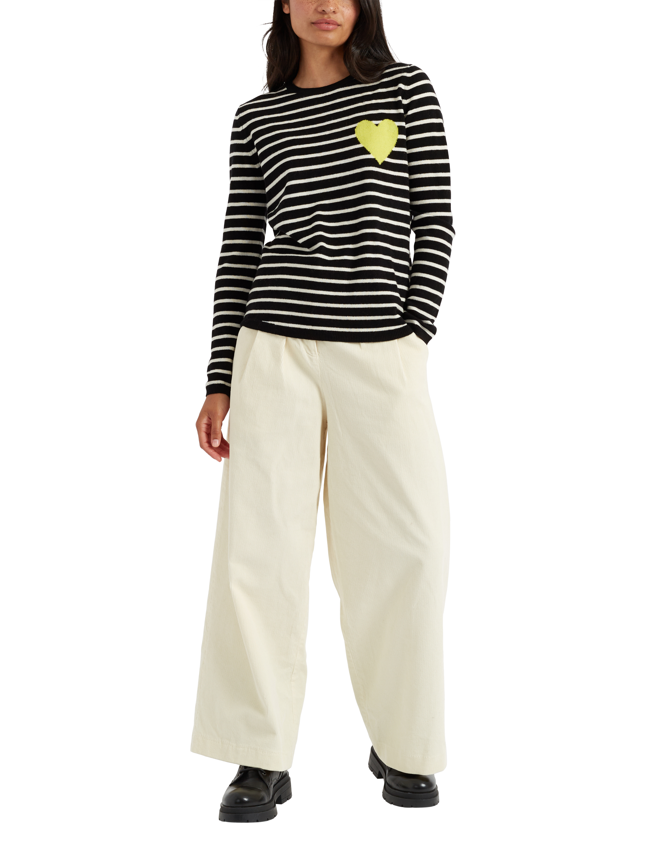 Chinti & Parker Heart Breton Stripe Wool Rich Jumper, Black