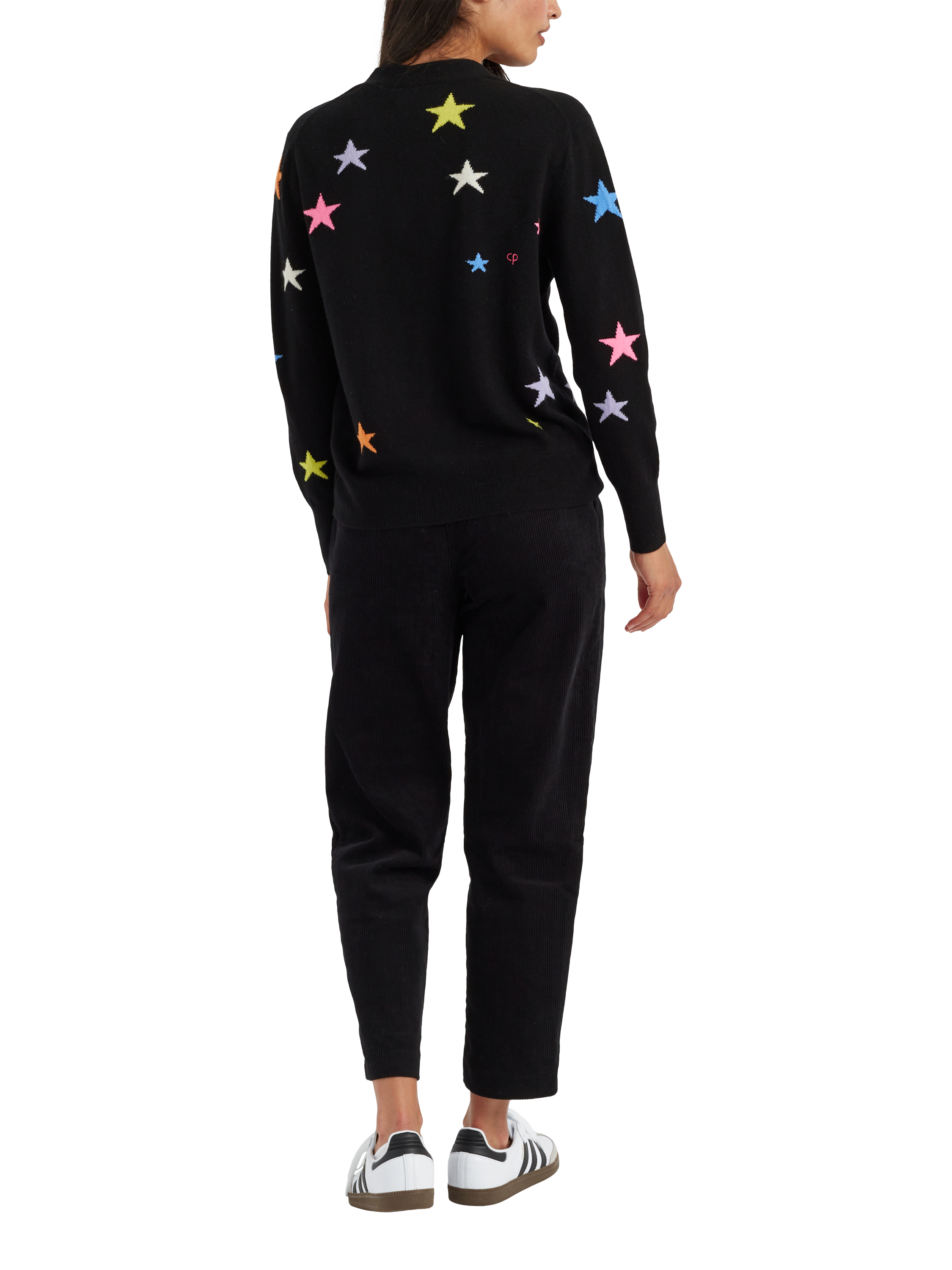 Product image 2 of 3, which shows Chinti & Parker Stars Intarsia Wool Rich Cardigan, Black/Multi, XS