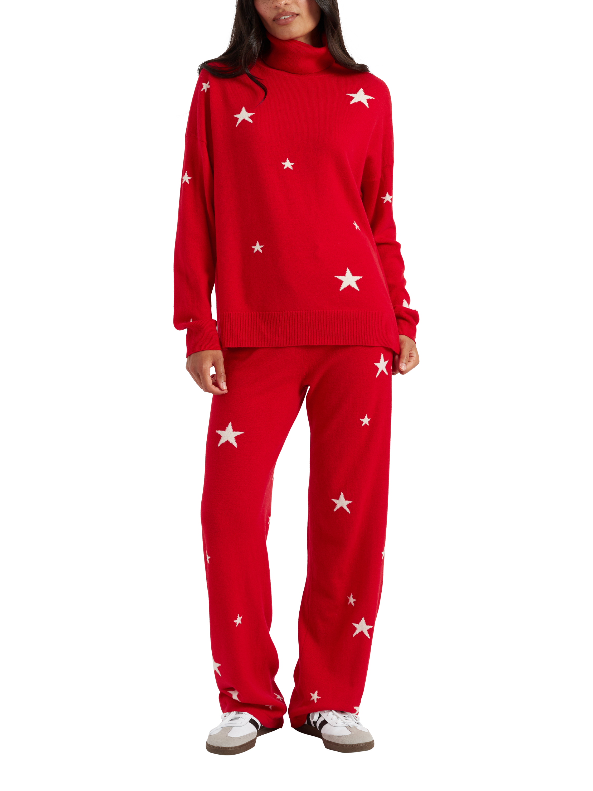 Chinti & Parker Stars Wool Rich Roll Neck Jumper, Velvet Red