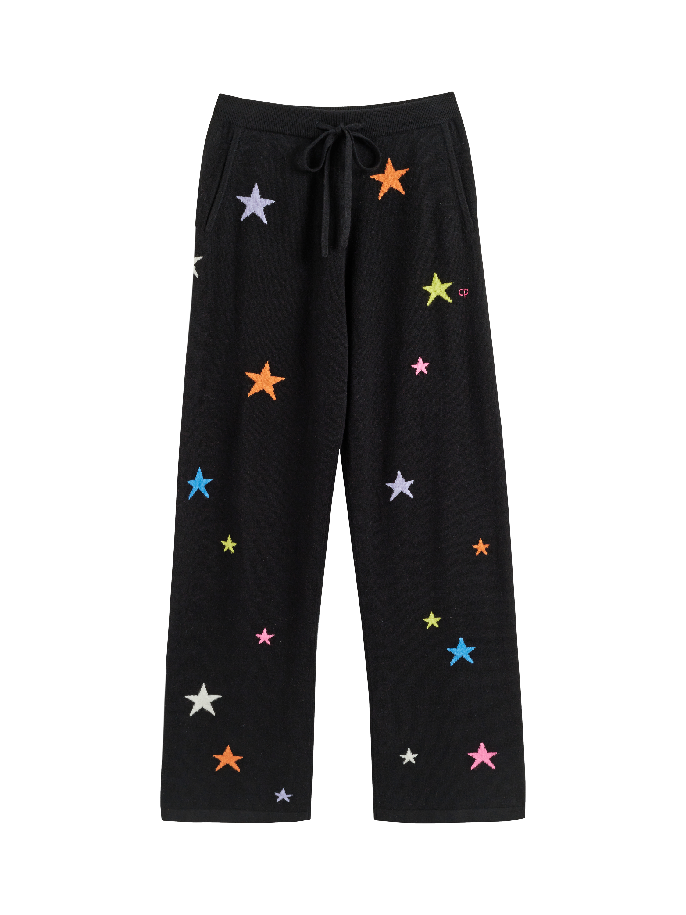 Product image 3 of 3, which shows Chinti & Parker Wool & Cashmere Blend Star Wide Leg Joggers, Black/Multi, XS