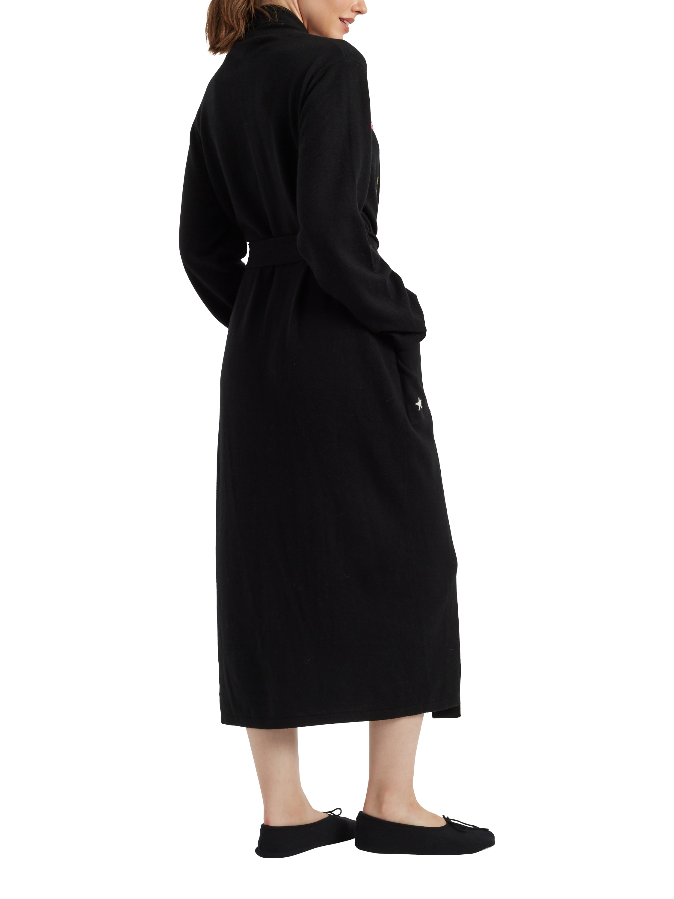 Product image 2 of 3, which shows Chinti & Parker Stars Wool Rich Dressing Gown, Black/Multi, M-L