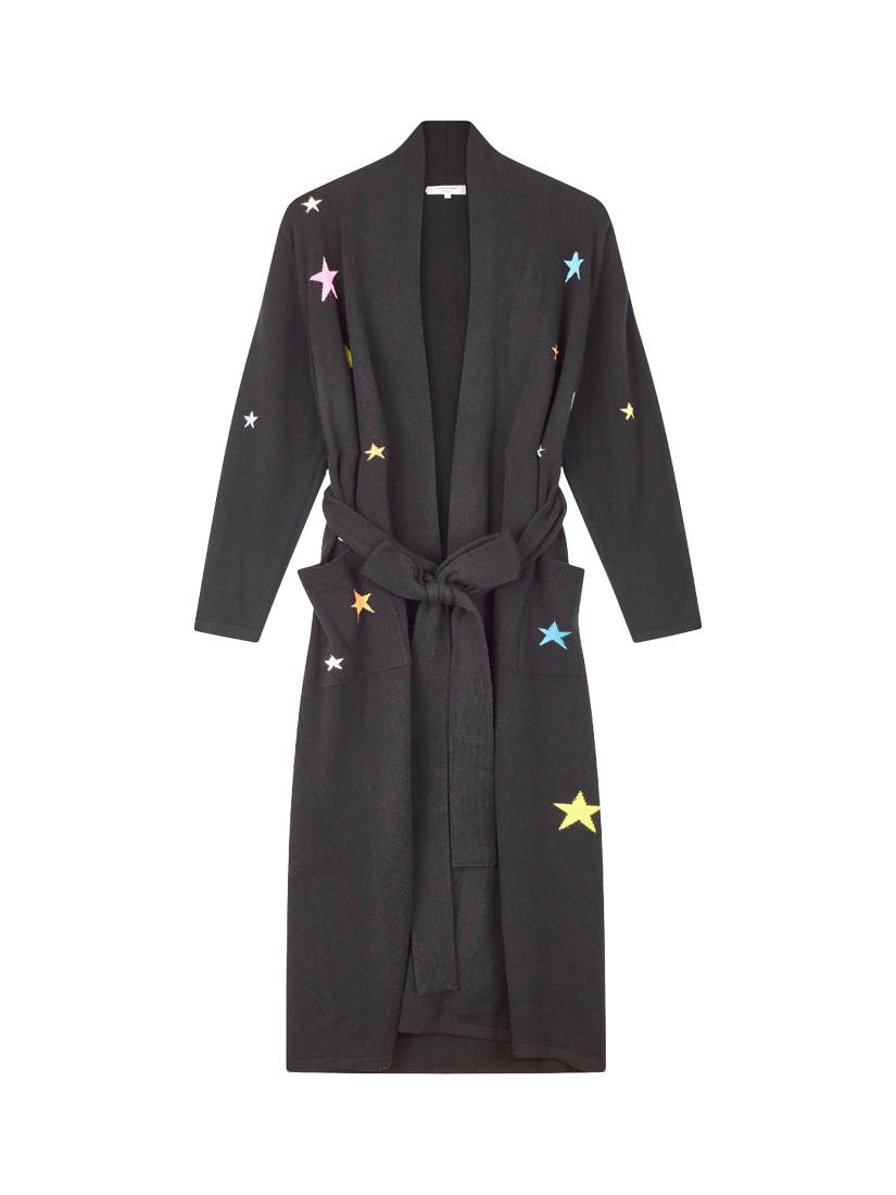 Product image 3 of 3, which shows Chinti & Parker Stars Wool Rich Dressing Gown, Black/Multi, M-L