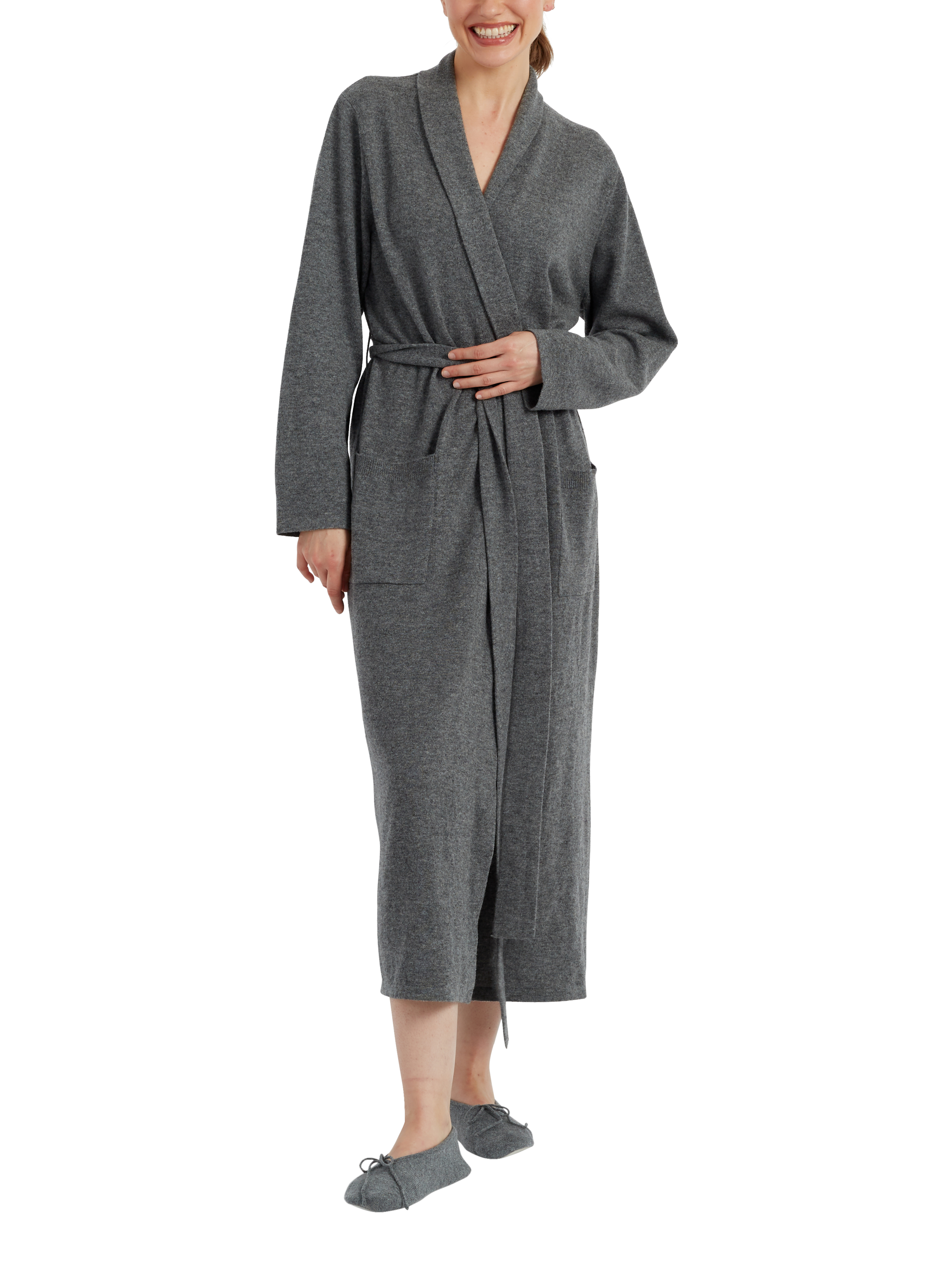 Product image 1 of 2, which shows Chinti & Parker Wool Cashmere Dressing Gown, Grey Marl, M-L