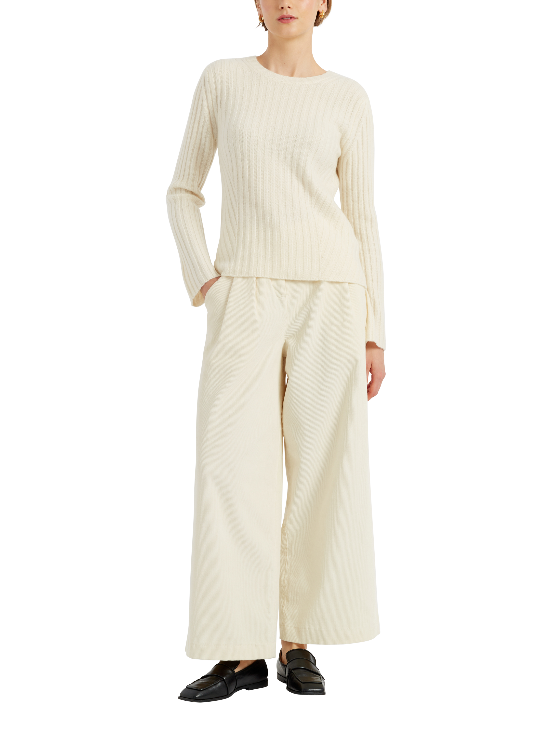 Product image 1 of 3, which shows Chinti & Parker Cashmere Slim Ribbed Jumper, Cream, XS