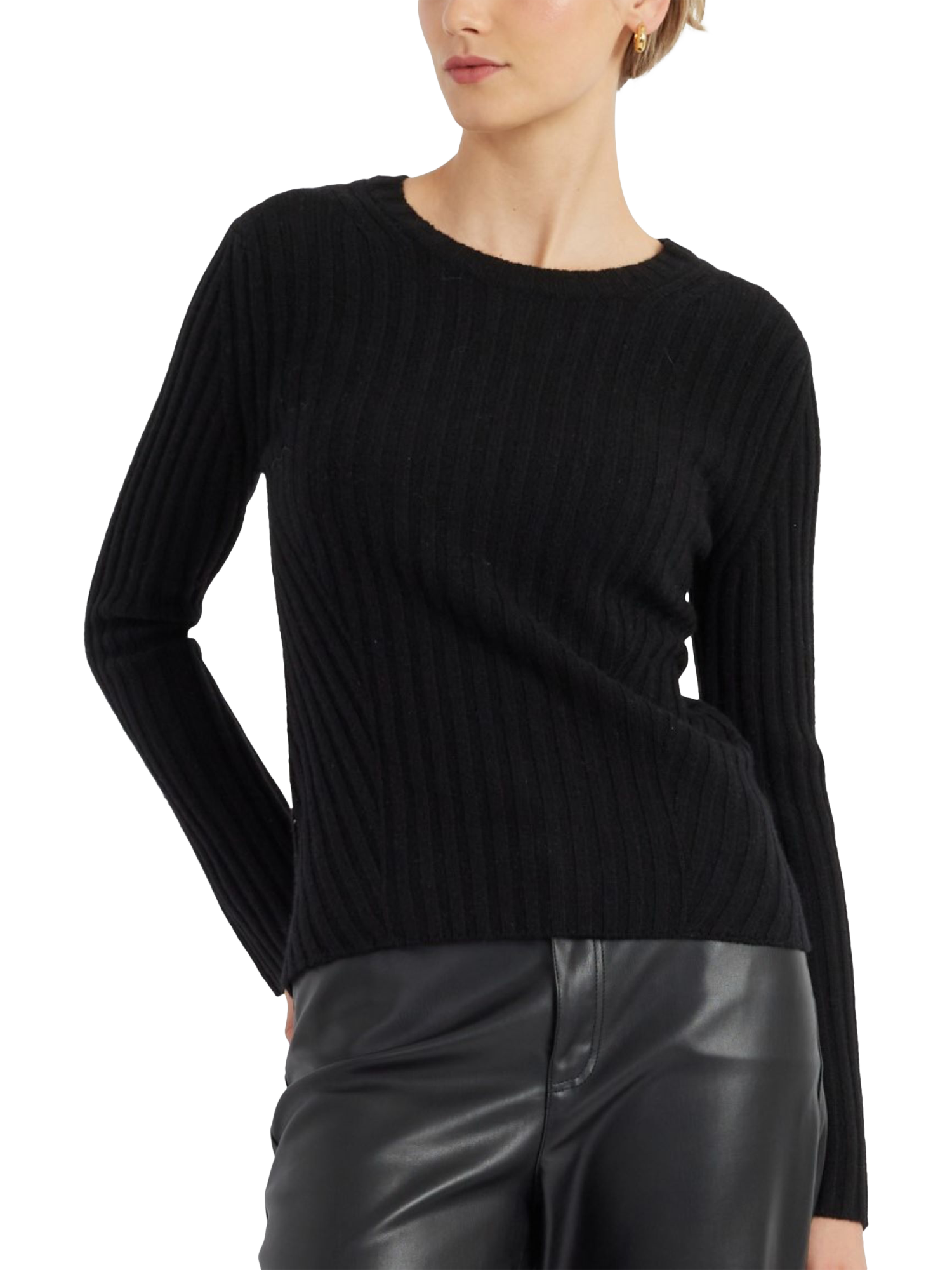 Product image 4 of 4, which shows Chinti & Parker Cashmere Slim Ribbed Jumper, Black, XS